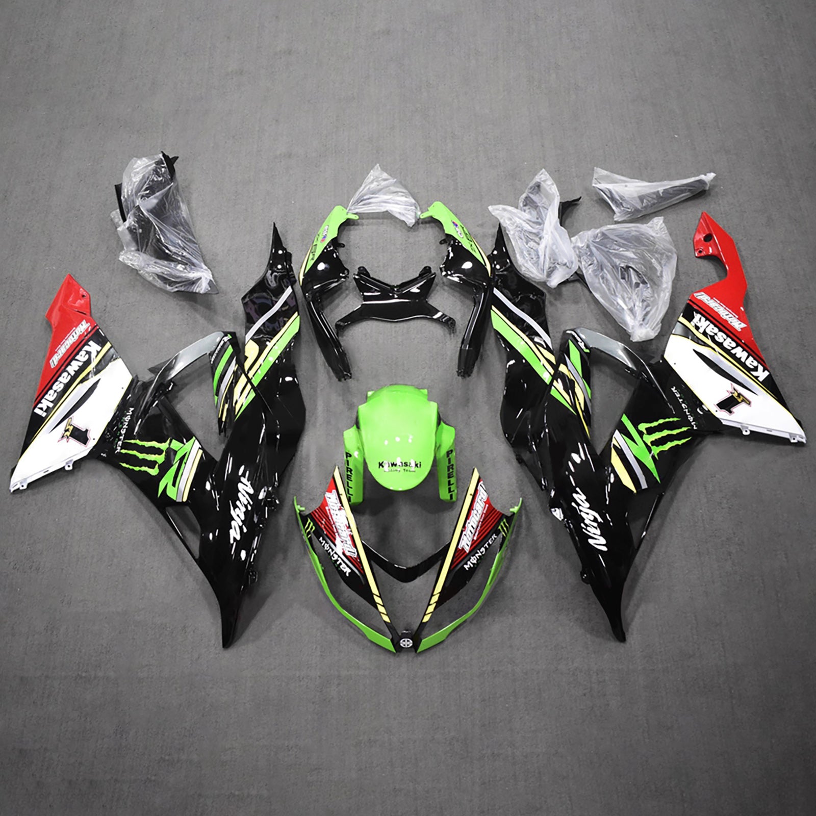 Amotopart 2013-2018 Kawasaki ZX6R 636 Black & Green White Red Fairing Kit