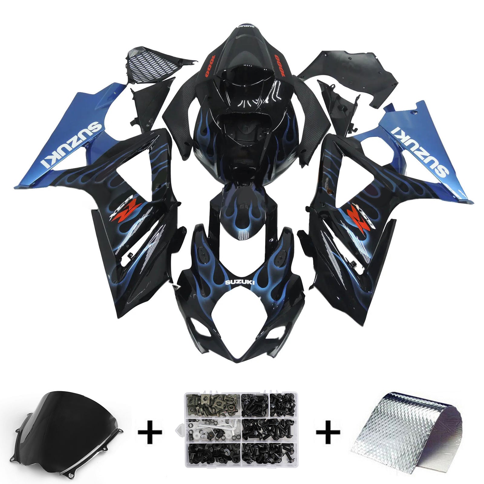 Amotopart 2007-2008 K7 GSXR1000 Suzuki Black with Blue Accents Fairing Kit