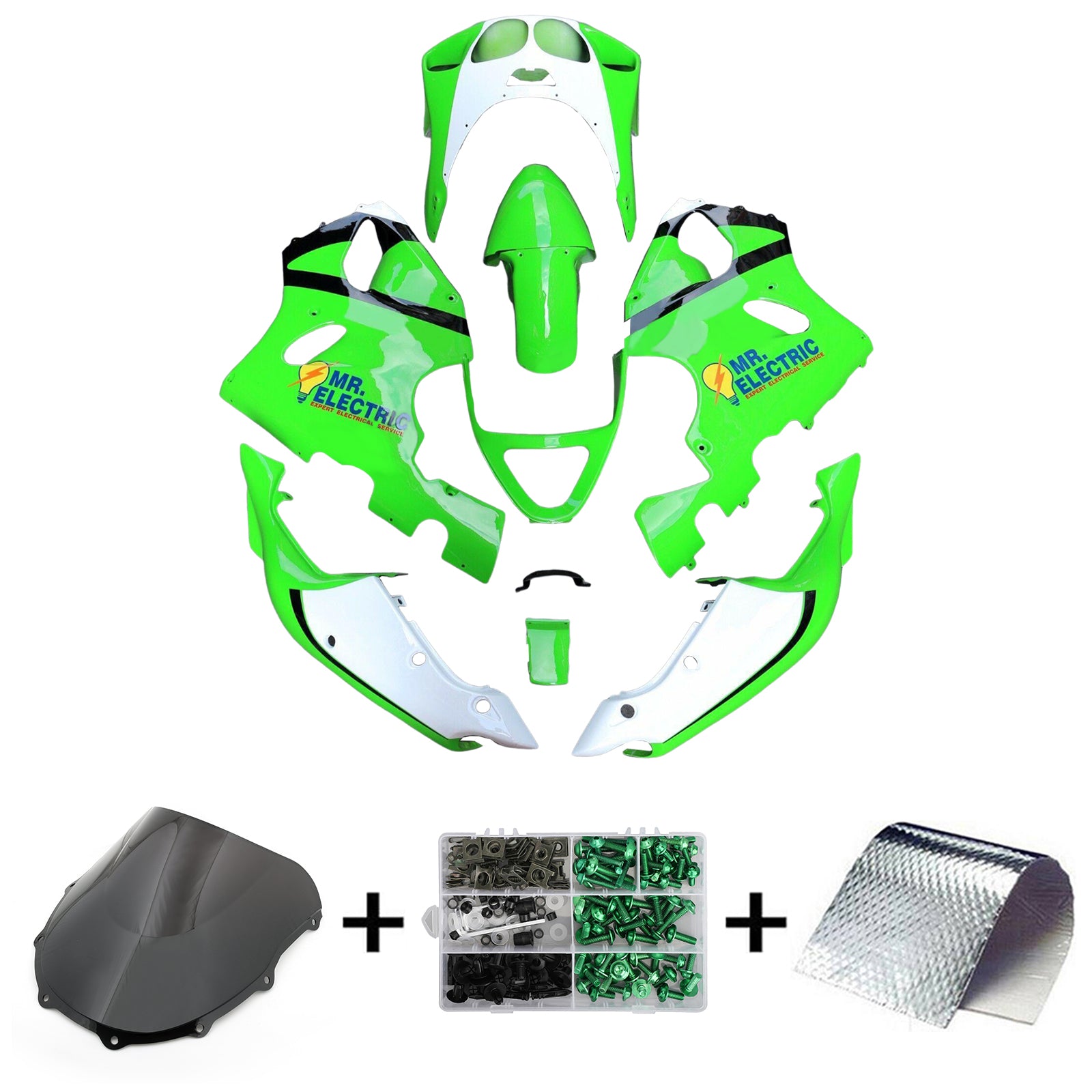 Amotopart Verkleidungssatz für Kawasaki ZX7R, 1996–2003, hellgrün