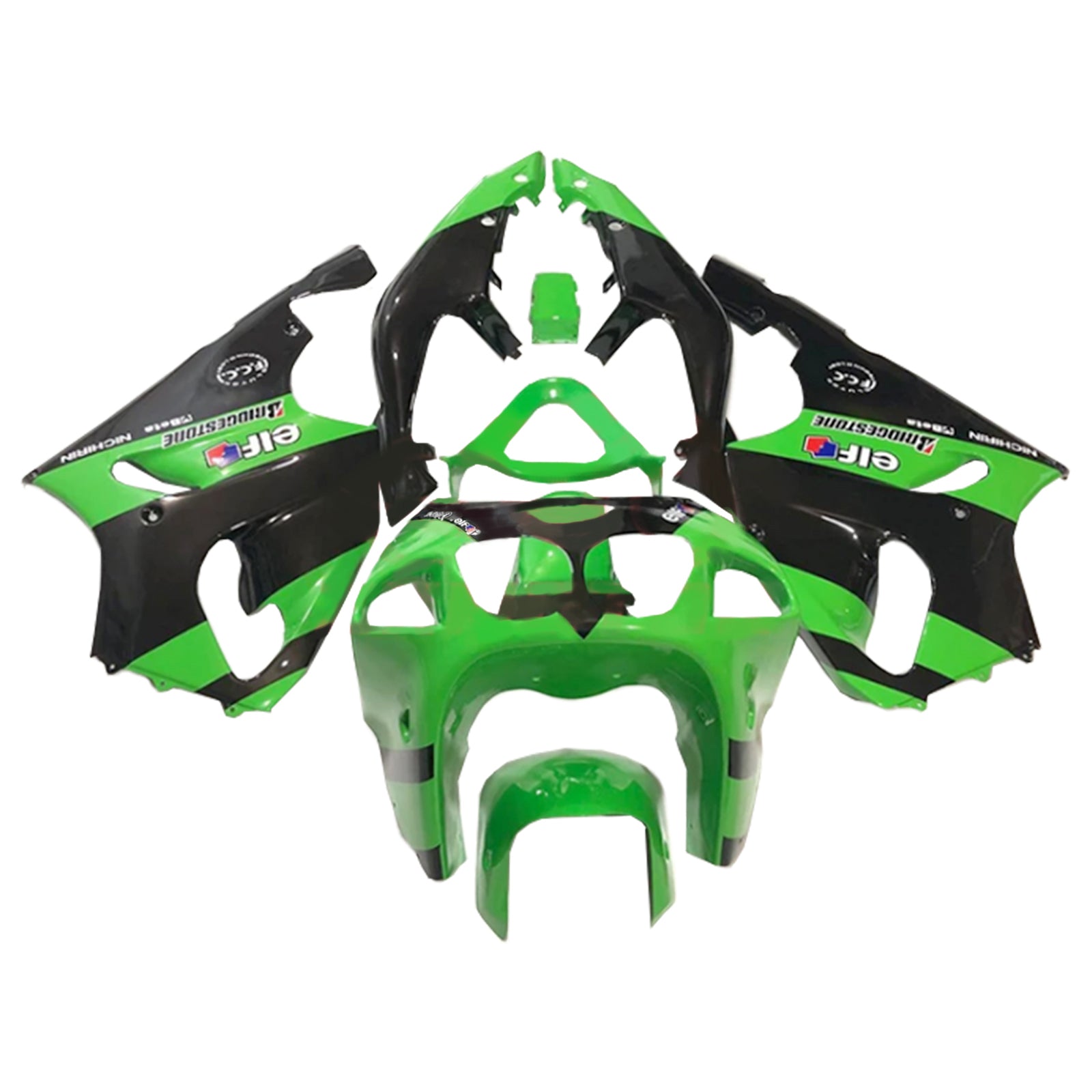 Amotopart 1996-2003 Kawasaki ZX7R Black Green Fairing Kit