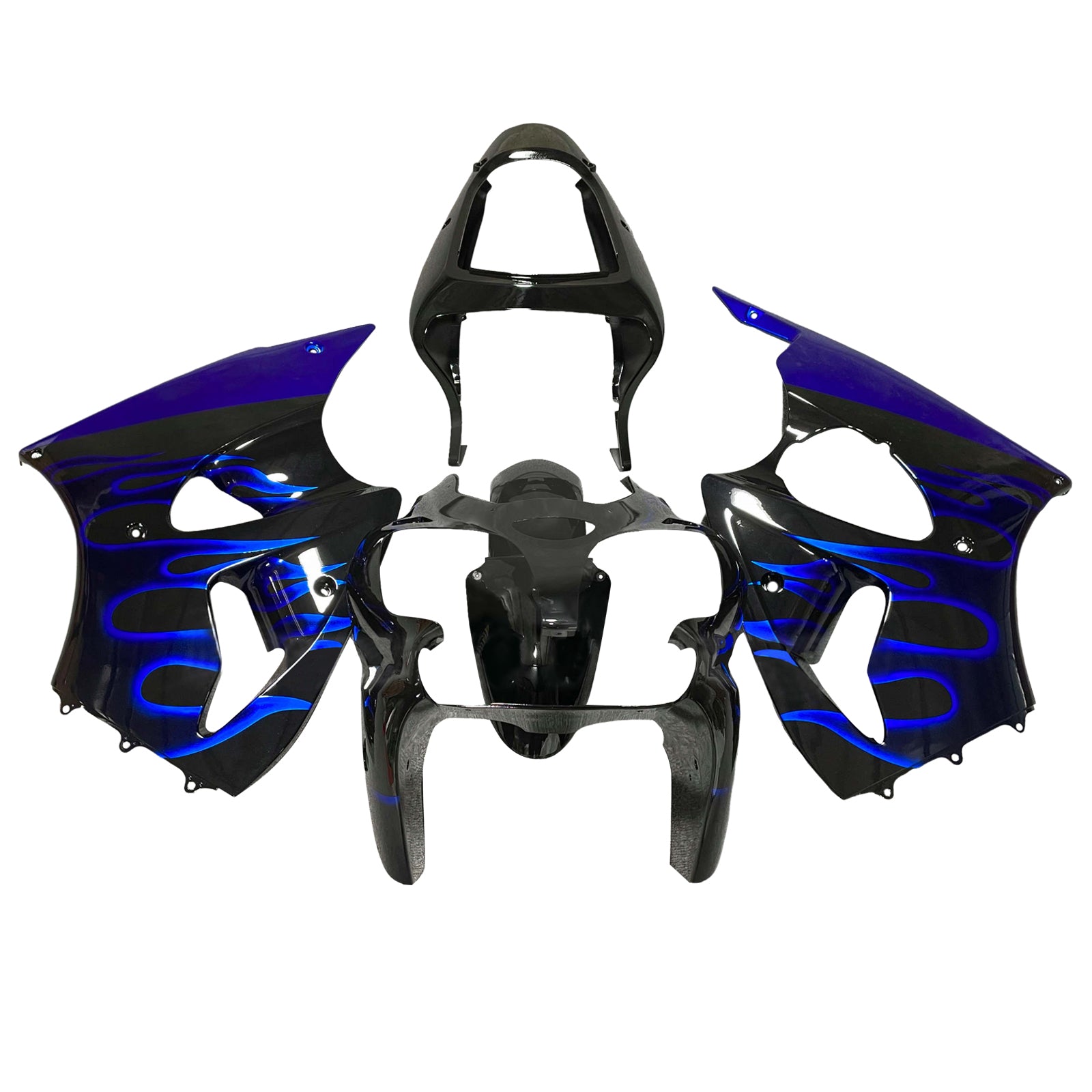 Amotopart Kawasaki 00-02 ZX6R 636 & 05-08 ZZR600 Schwarz-Blau-Verkleidungssatz
