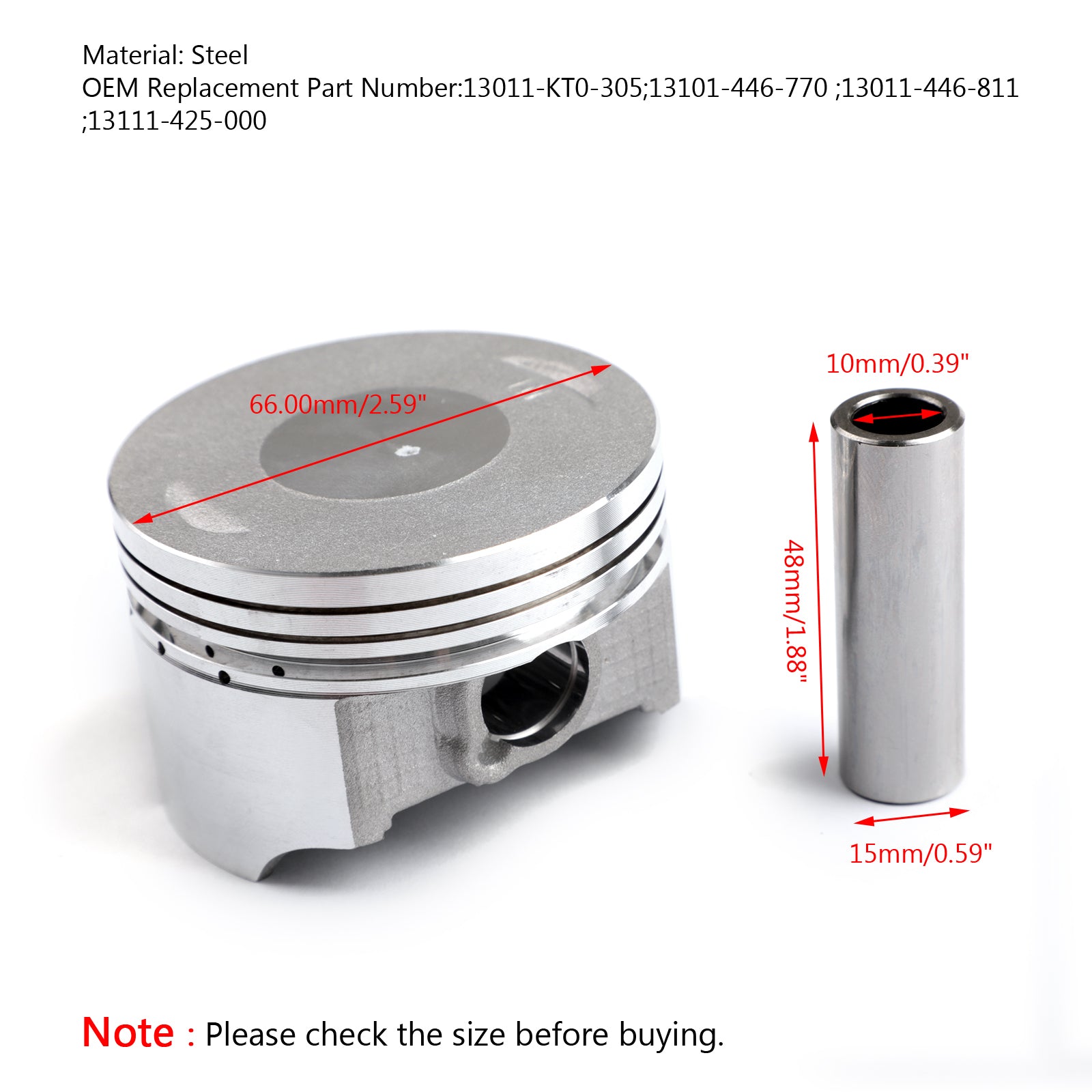 'Siège de piston +0,50 mm - Taille d'alésage ?66,00 mm pour Honda XL200 XR200R XR200 1980-2002