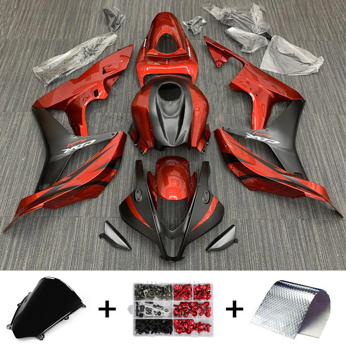 Amotopart 2007-2008 Honda CBR600RR Kit de carenado rojo negro