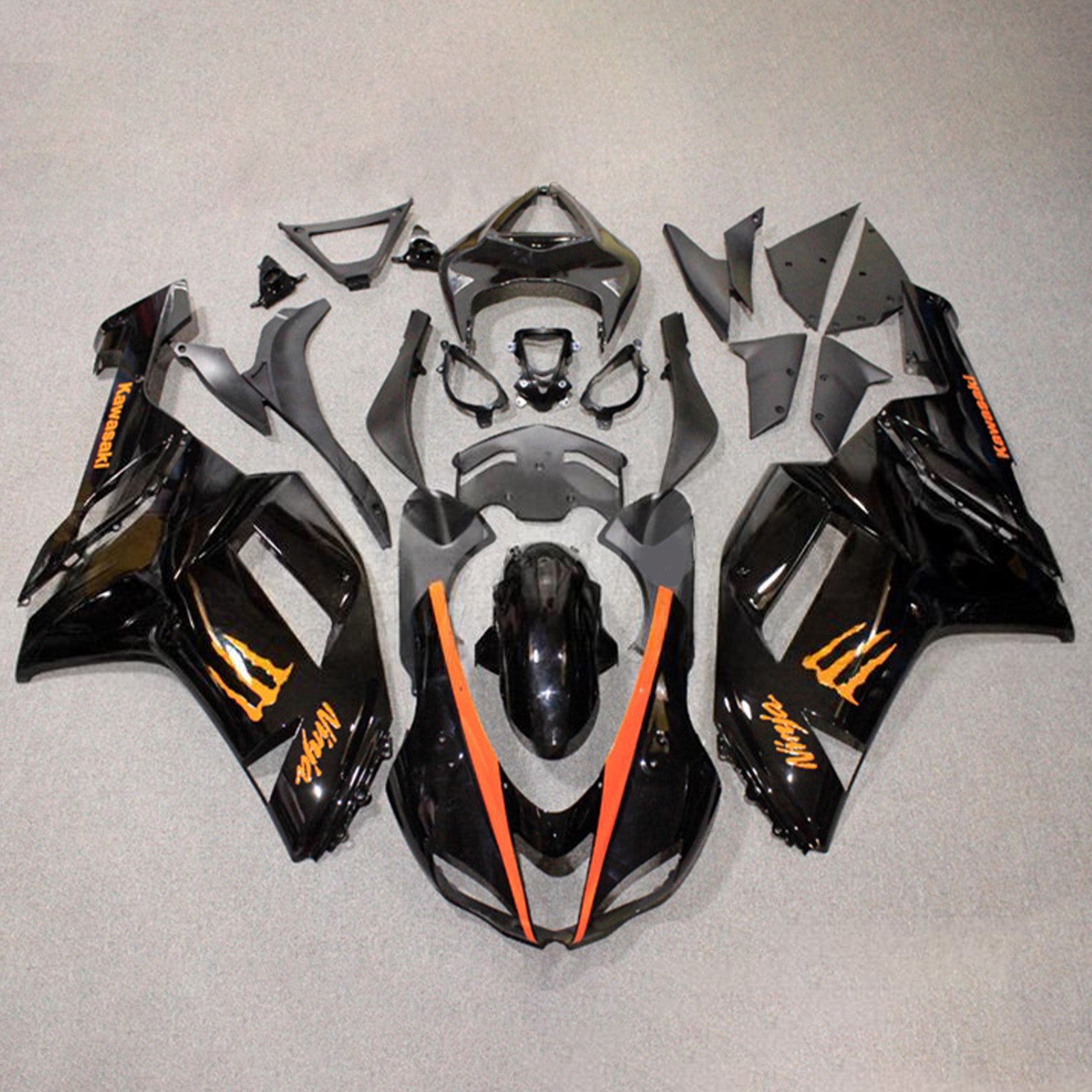 Amotopart 2007-2008 Kawasaki ZX6R 636 Glossy Balck Orange Fairing Kit
