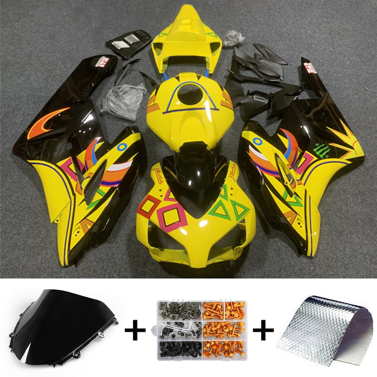 Amotopart 2004-2005 Honda CBR1000RR Kit de carenado con gráficos amarillos