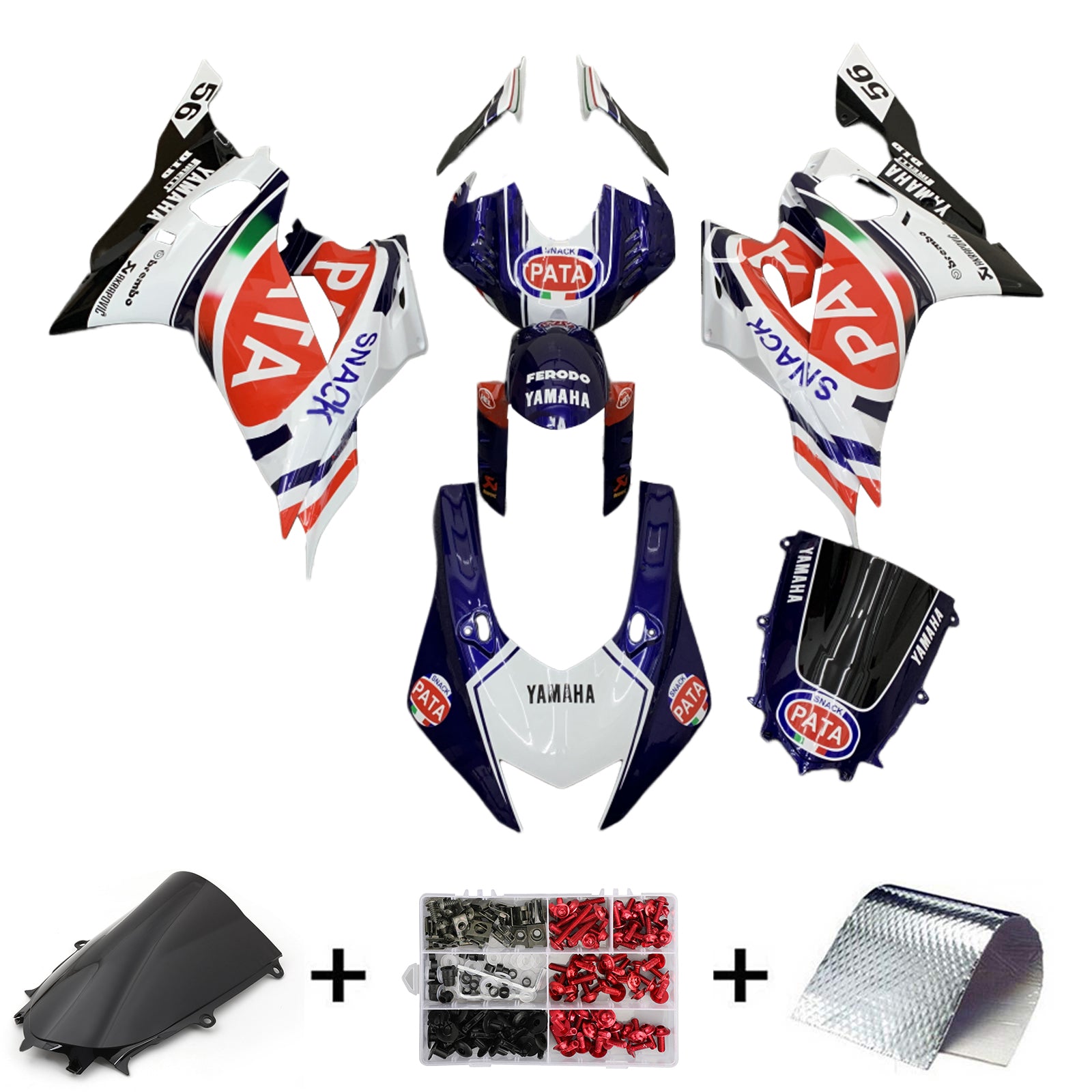 Amotopart Yamaha YZF-R6 2017-2023 Kit de carénage PATA rouge et bleu