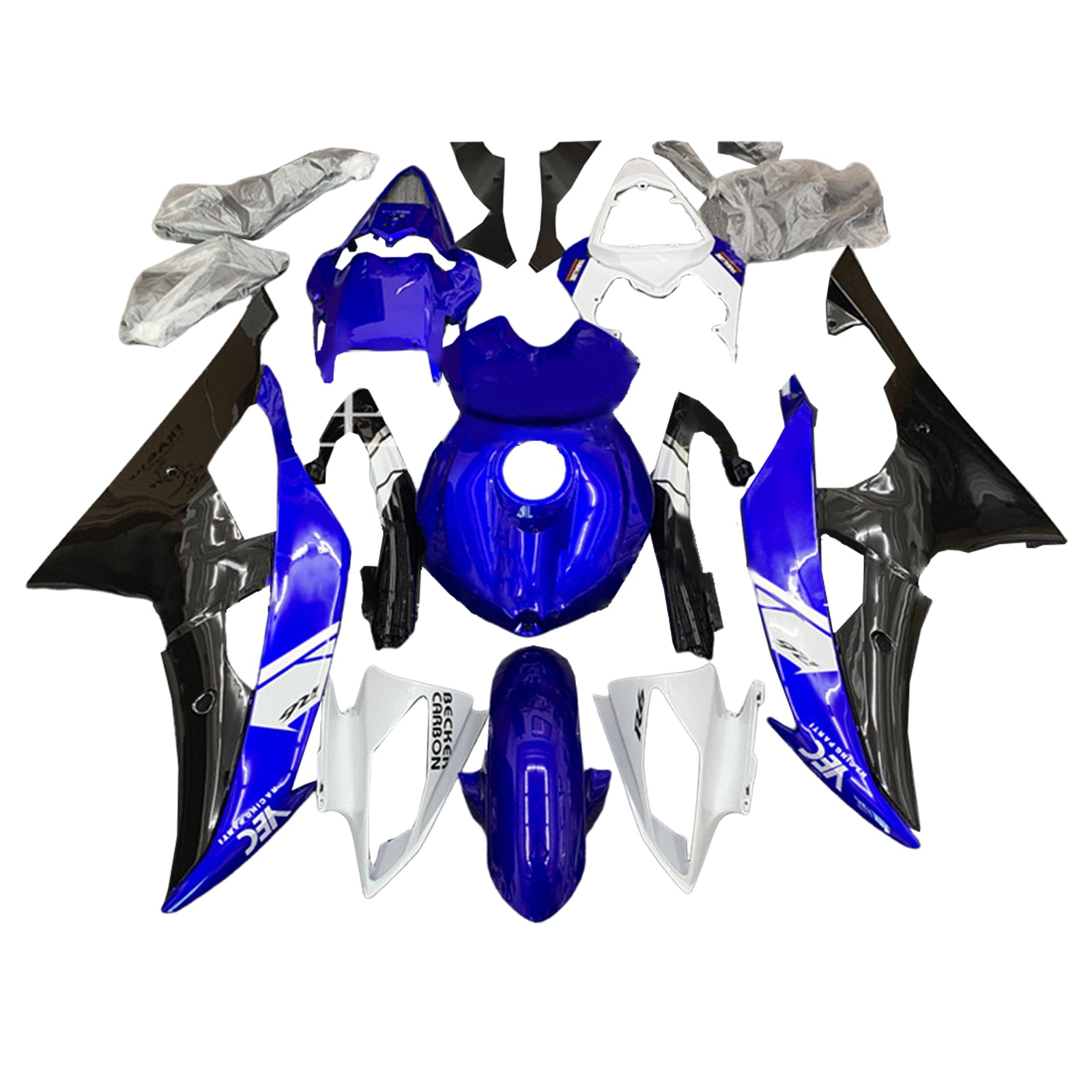 Kit de carenado Amotopart Yamaha YZF 600 R6 2008-2016 azul y negro Style4