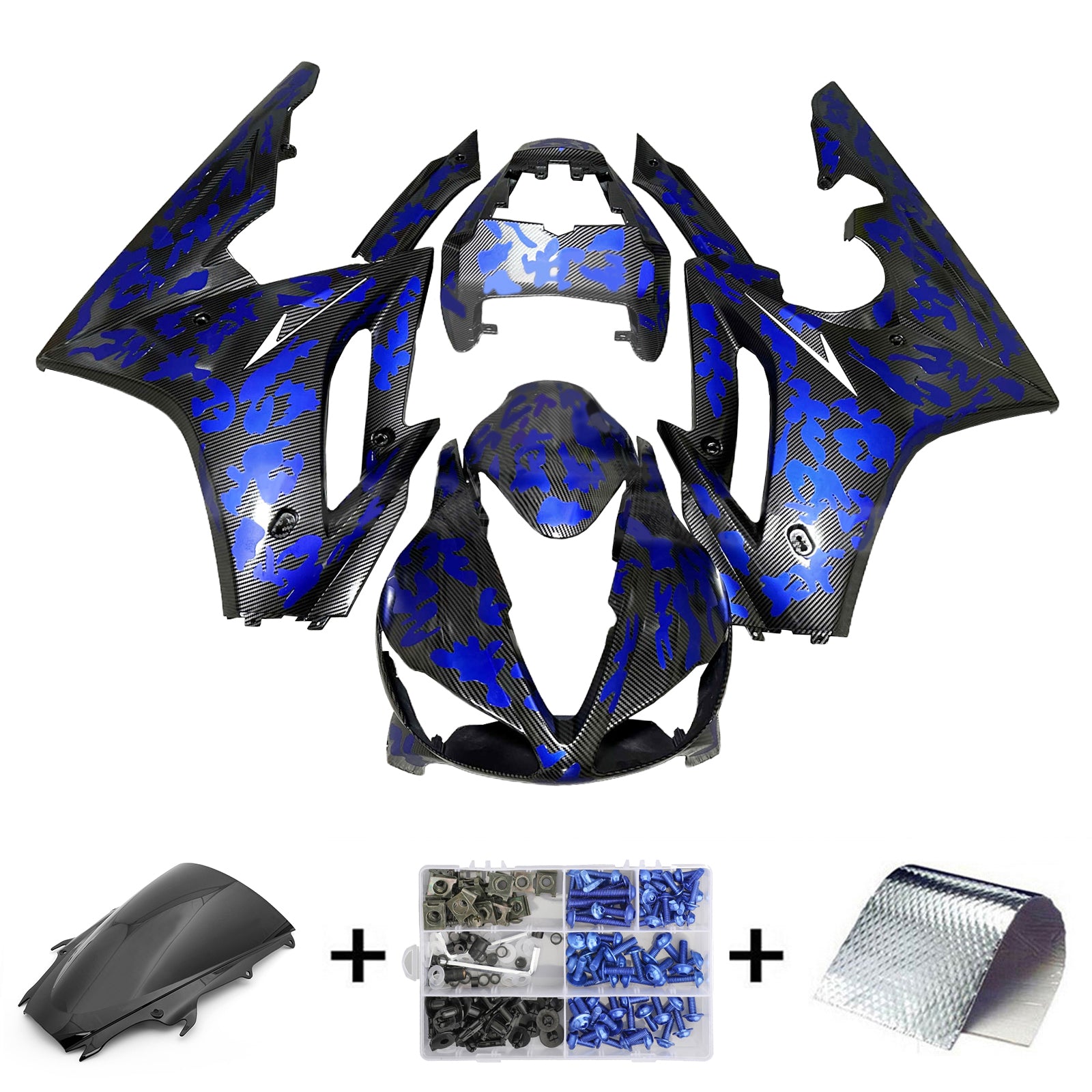 Amotopart 2009-2012 Triumph Daytona 675 Carbon Fiber Patterns Blue Fairing Kit