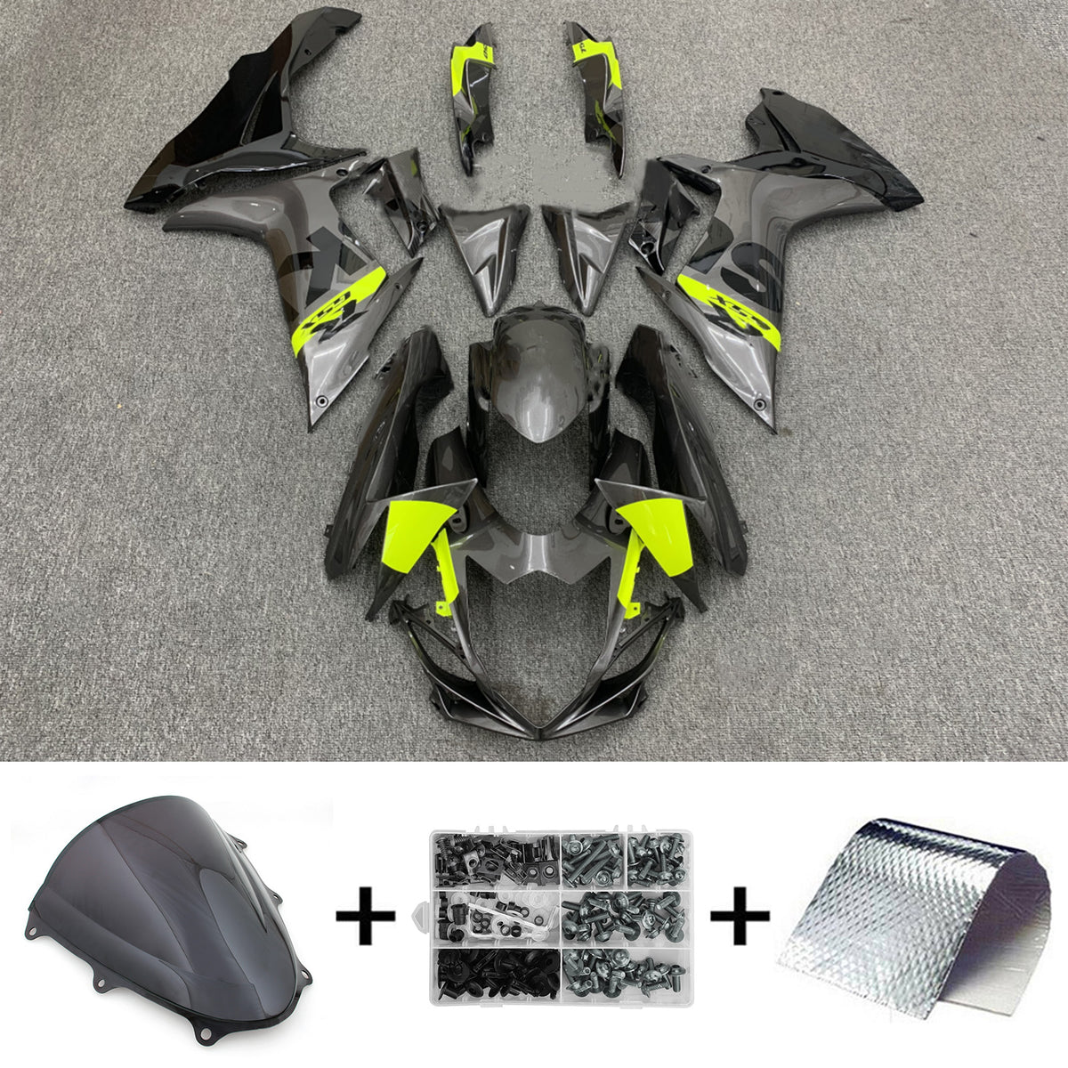 Amotopart 2011-2024 GSXR 600/750 Suzuki Kit de carénage gris et jaune brillant