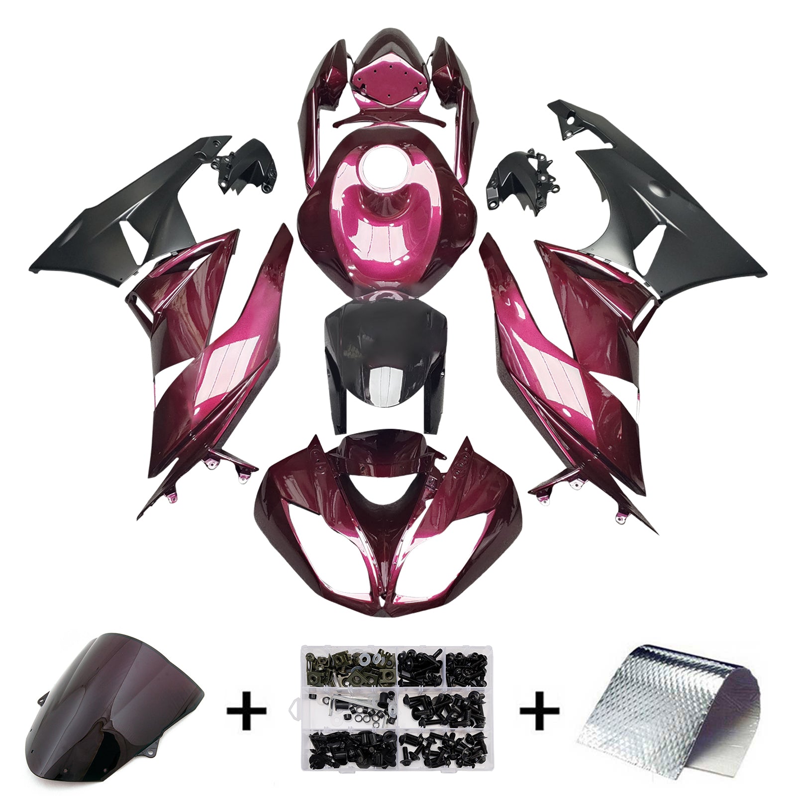 Amotopart 2009-2012 Kawasaki ZX6R 636 fuchsia Fairing Kit