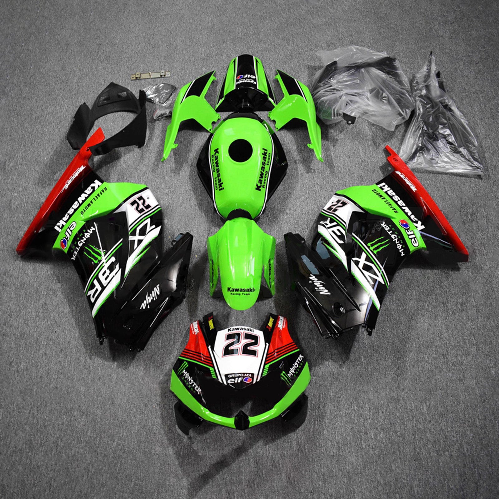 Amotopart 2008-2012 Kawasaki EX250/Ninja250R Green Black White Red Fairing Kit