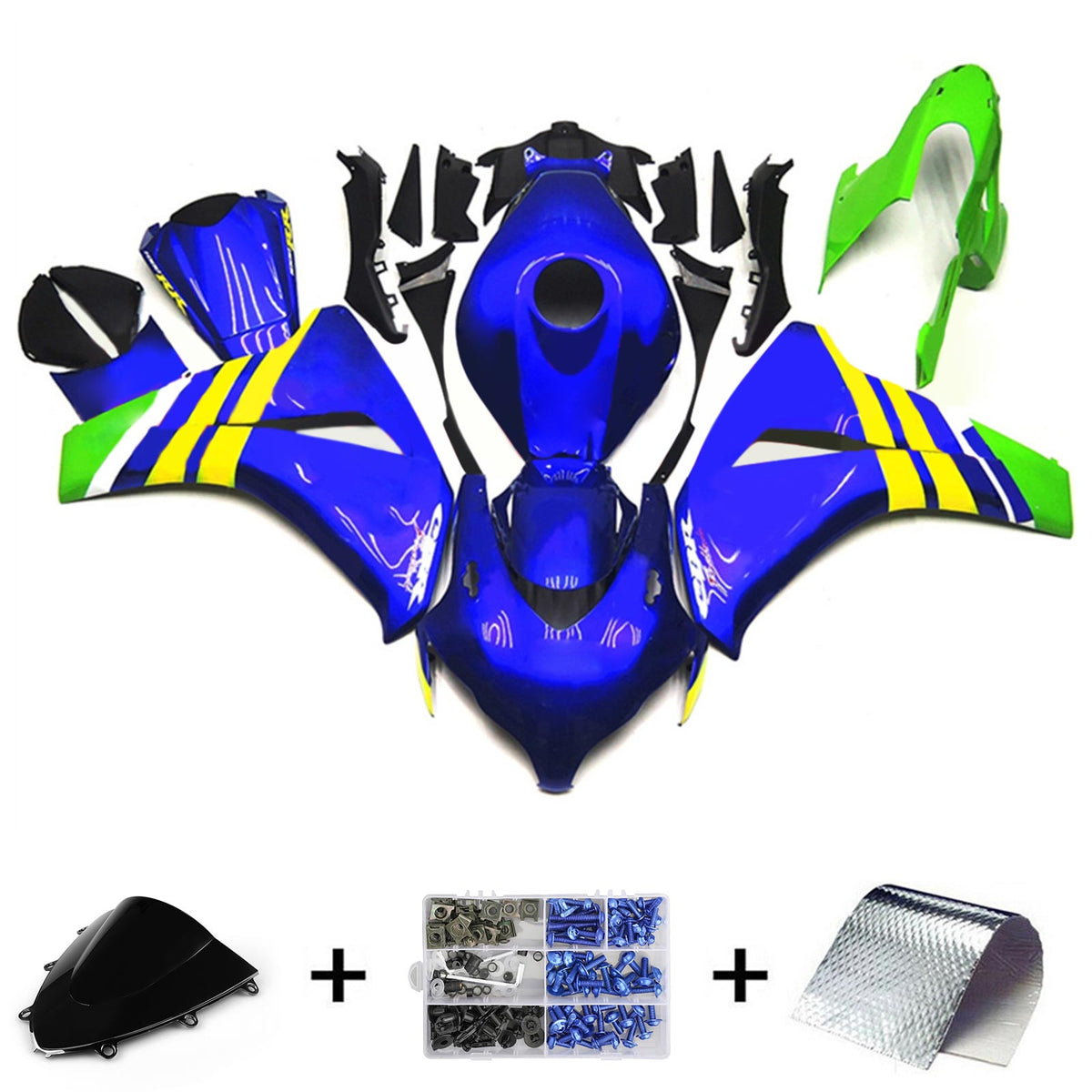 Amotopart 2008-2011 Honda CBR1000RR Kit de carénage bleu brillant et jaune