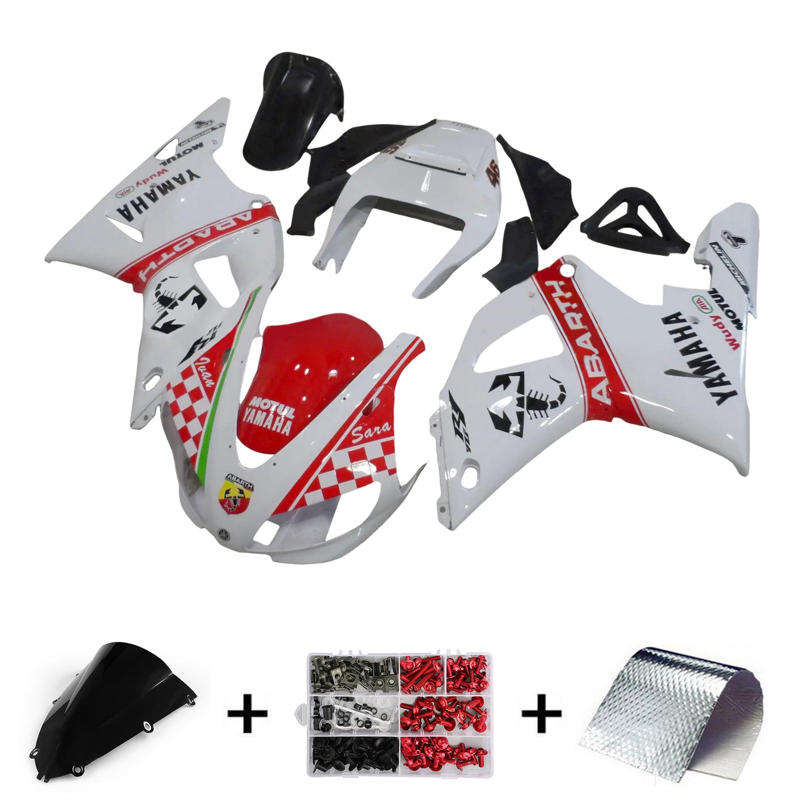 Amotopart 1998-1999 Yamaha YZF 1000 R1 Red Black White Fairing Kit