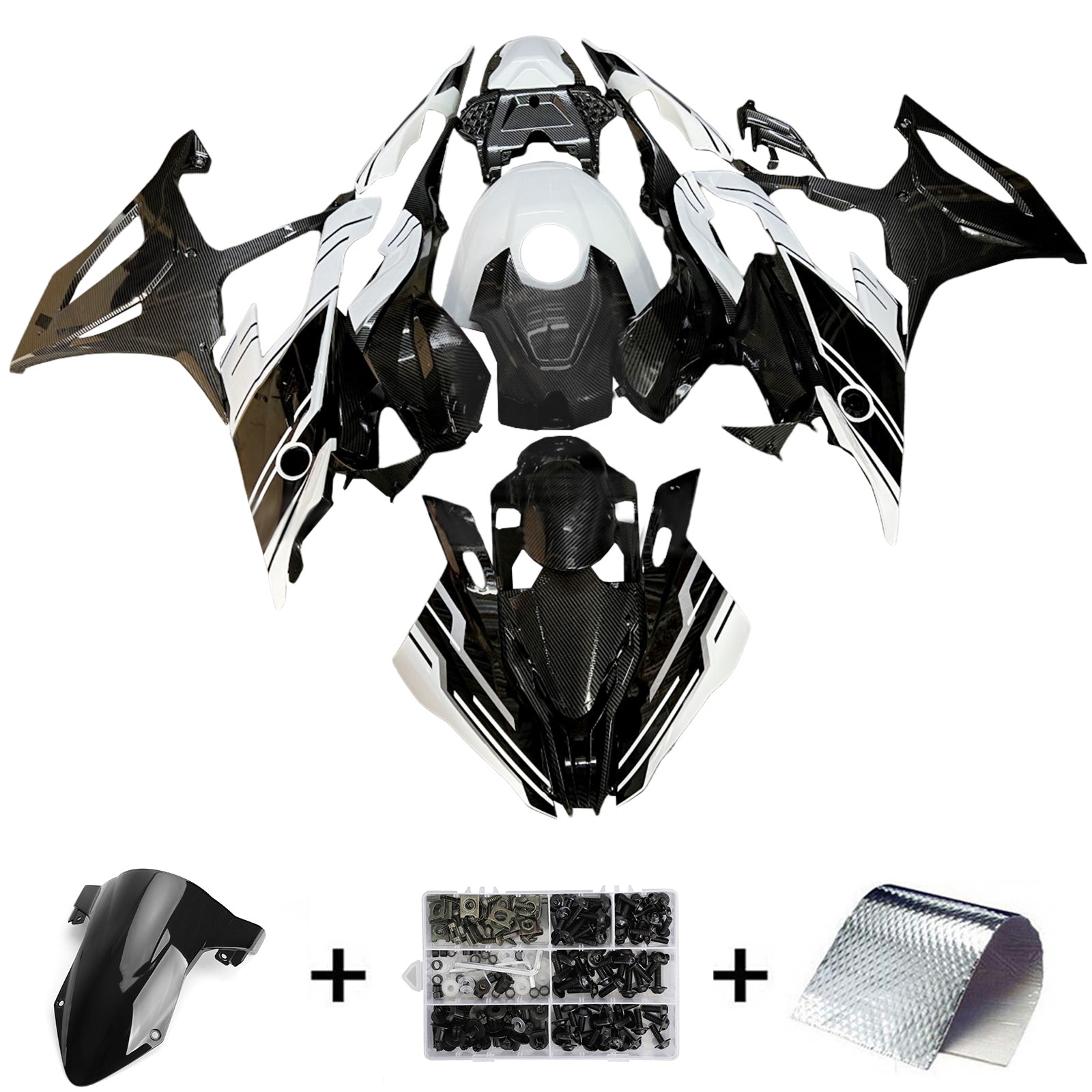 Amotopart 2019-2022 BMW S1000RR Glossy Black White Fairing Kit