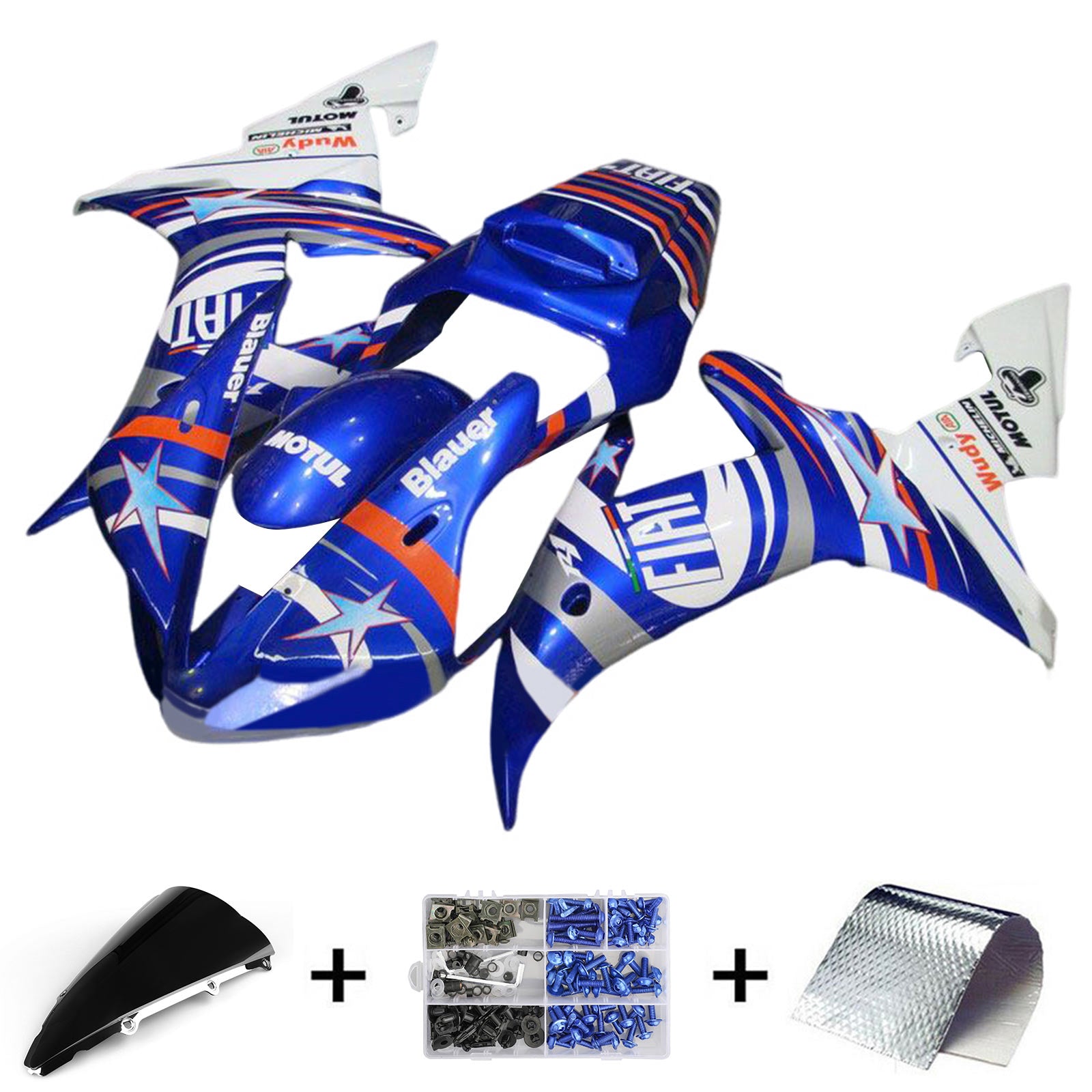 Amotopart 2002-2003 Yamaha YZF R1 Kit de carenado blanco azul