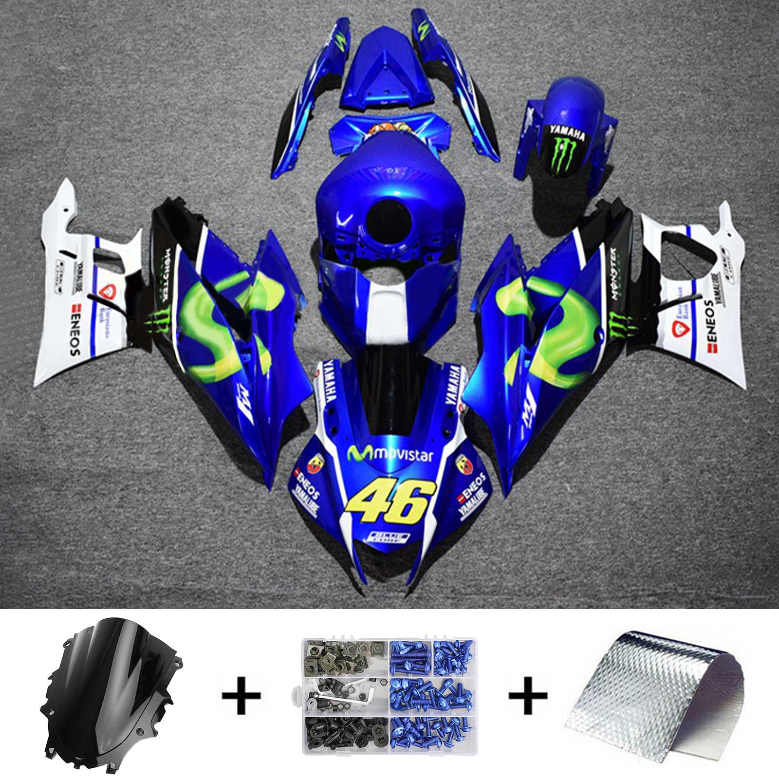 Amotopart 2022-2024 Yamaha YZF-R3 R25 Bleu Style5 Kit de carénage