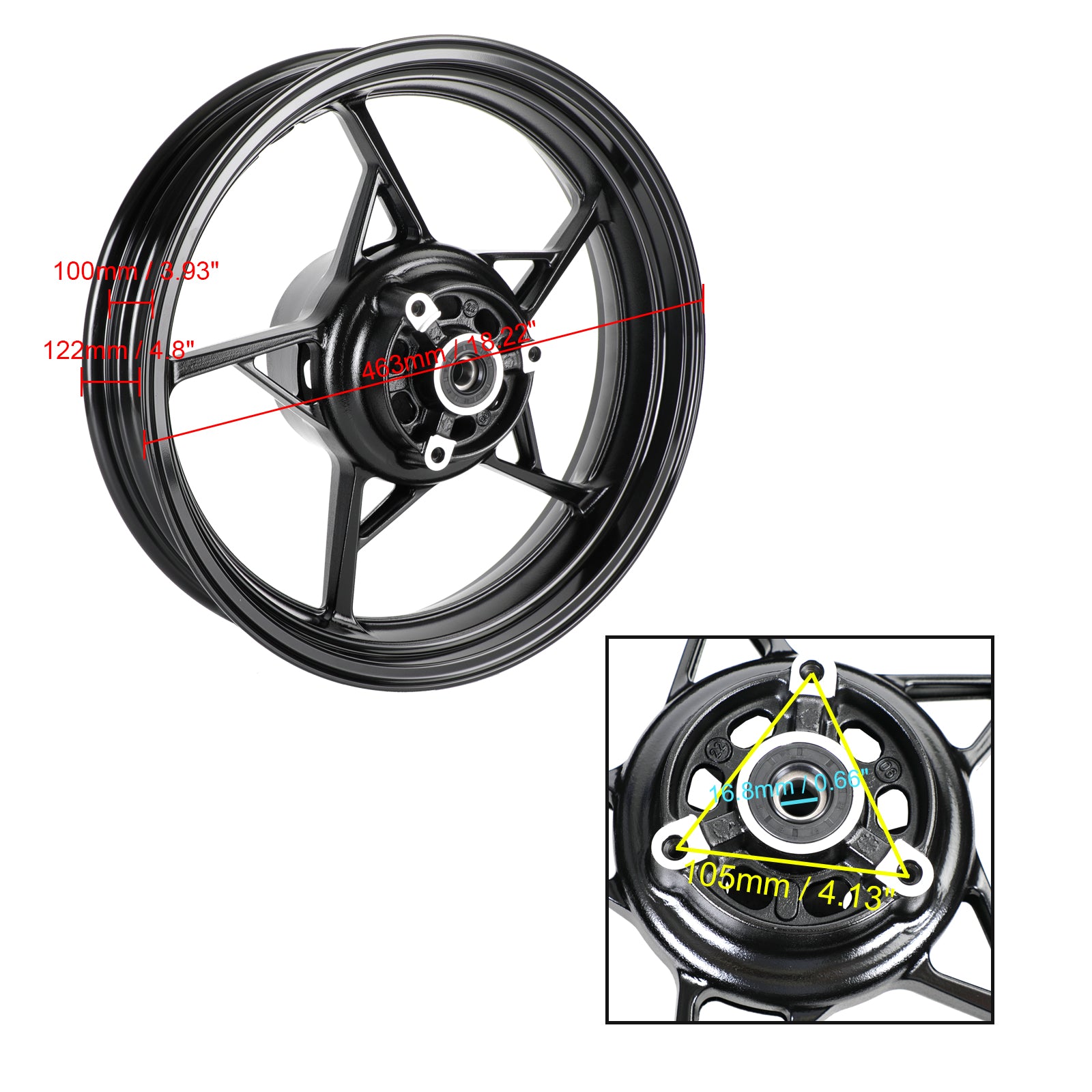 18-23 Kawasaki EX400G Ninja 400 / ABS / Z400 Glossy Black Front and Rear Wheel Rim