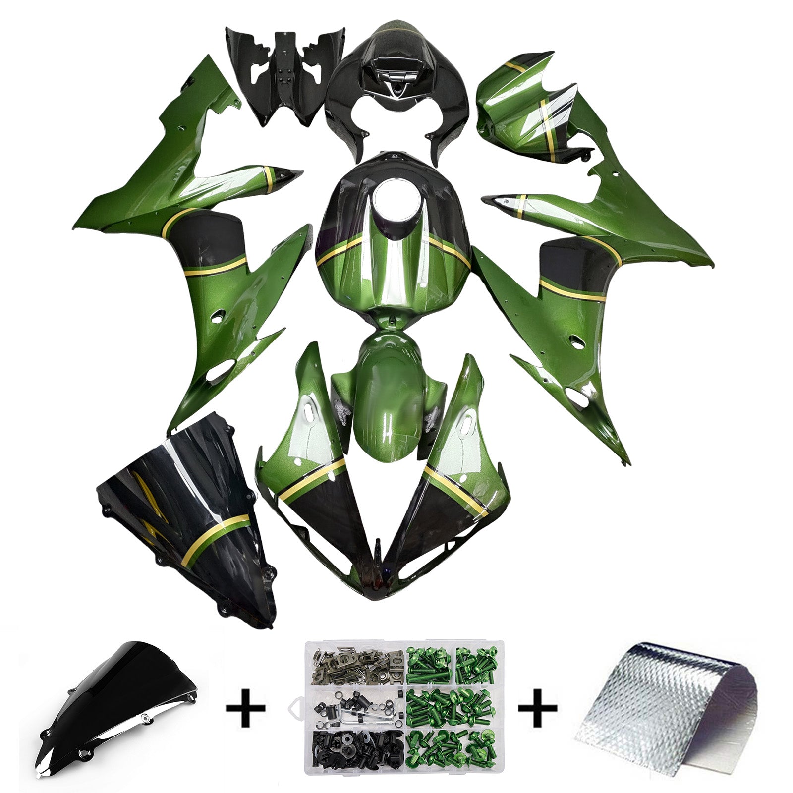 Amotopart 2004-2006 Yamaha YZF-R1 Olive Green Black Fairing Kit