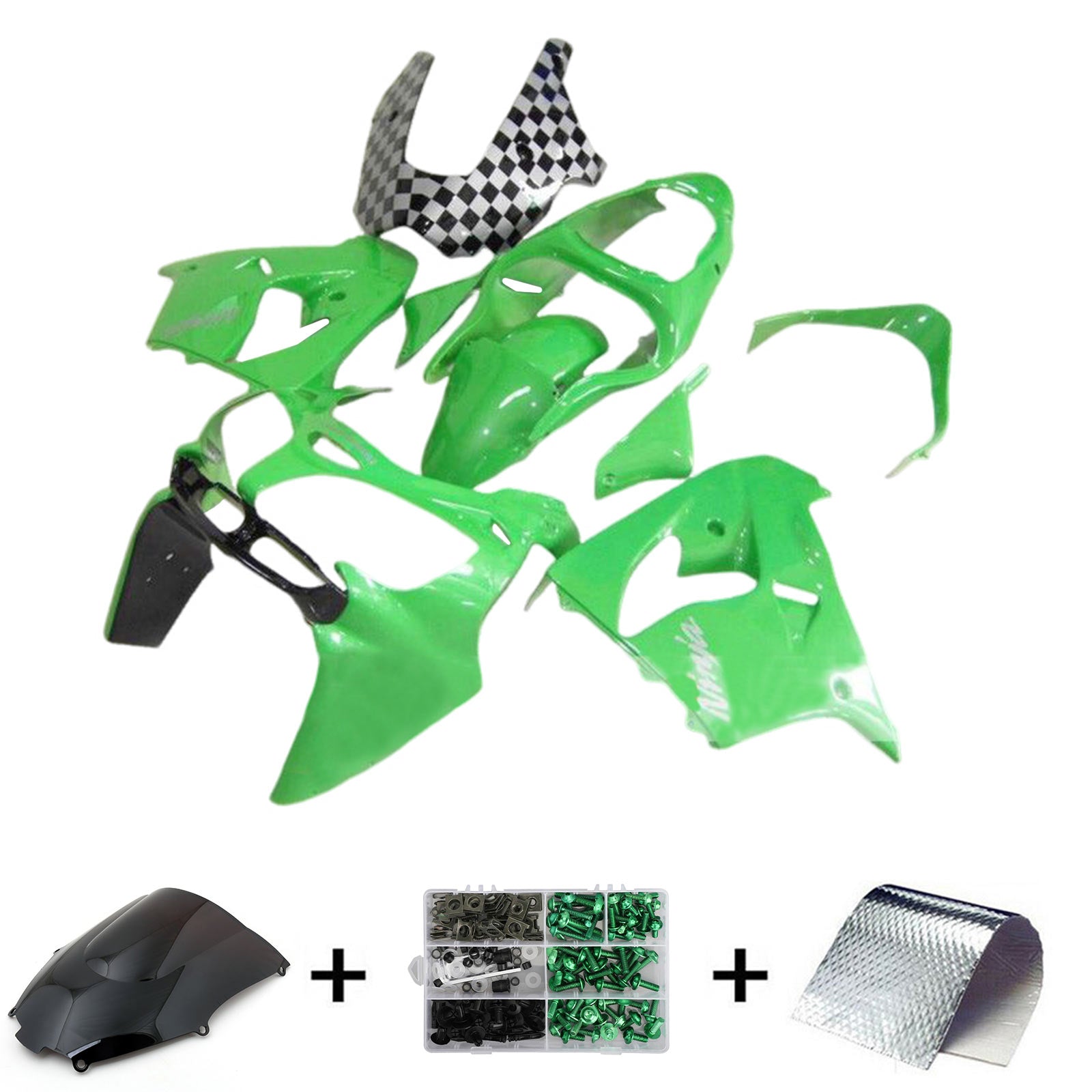 Amotopart 2000-2001 Kawasaki ZX9R Green Black Fairing Kit