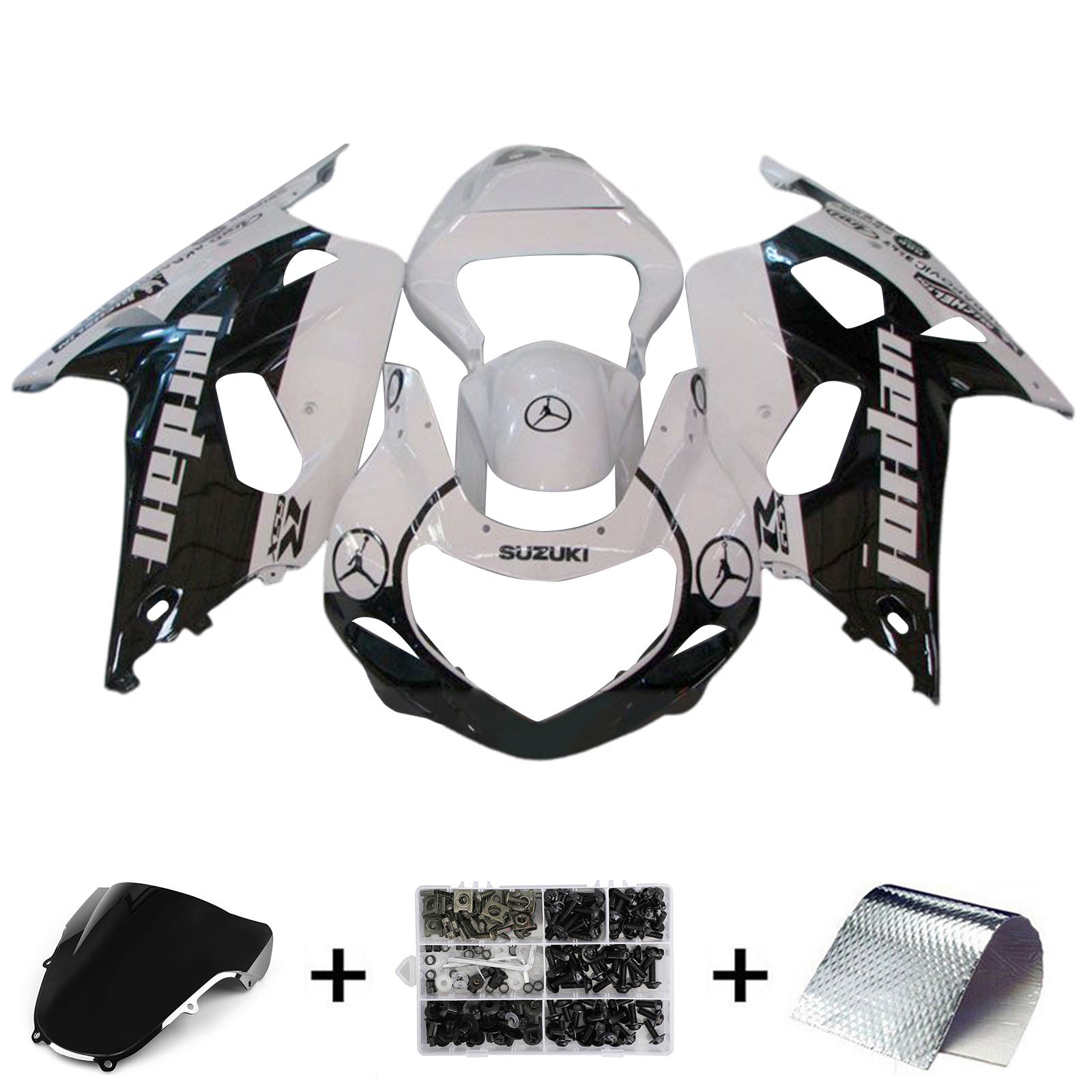 Amotopart 2000-2002 K1 K2 GSXR1000 Suzuki Kit de carénage blanc et noir