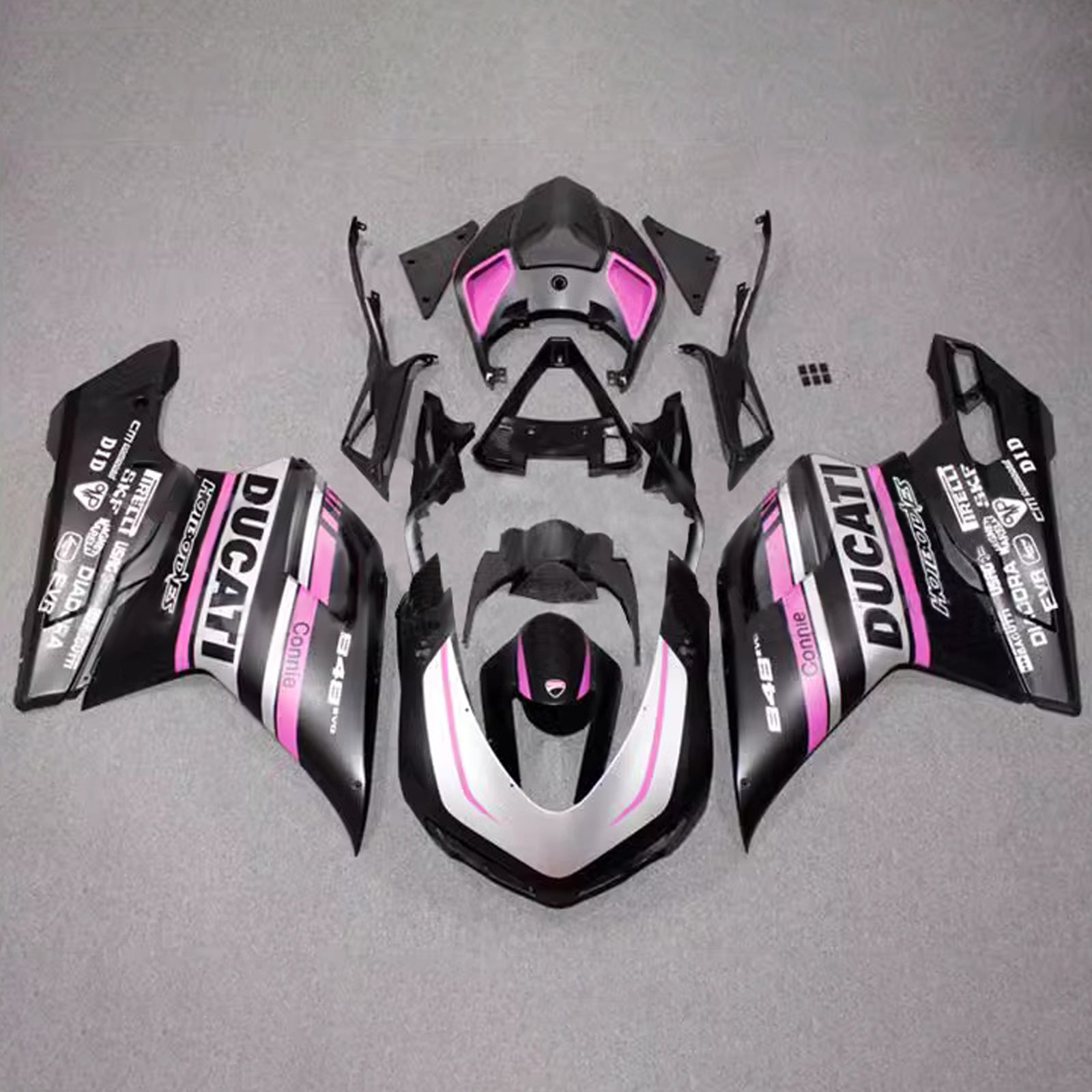 Amotopart 2007-2011 Ducati 1098/1198/848 Black Pink Fairing Kit