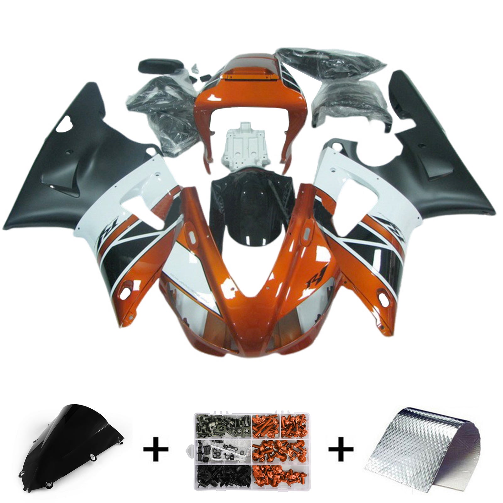 Amotopart 1998-1999 Yamaha YZF 1000 R1 Verkleidungssatz, Schwarz, Weiß, Orange