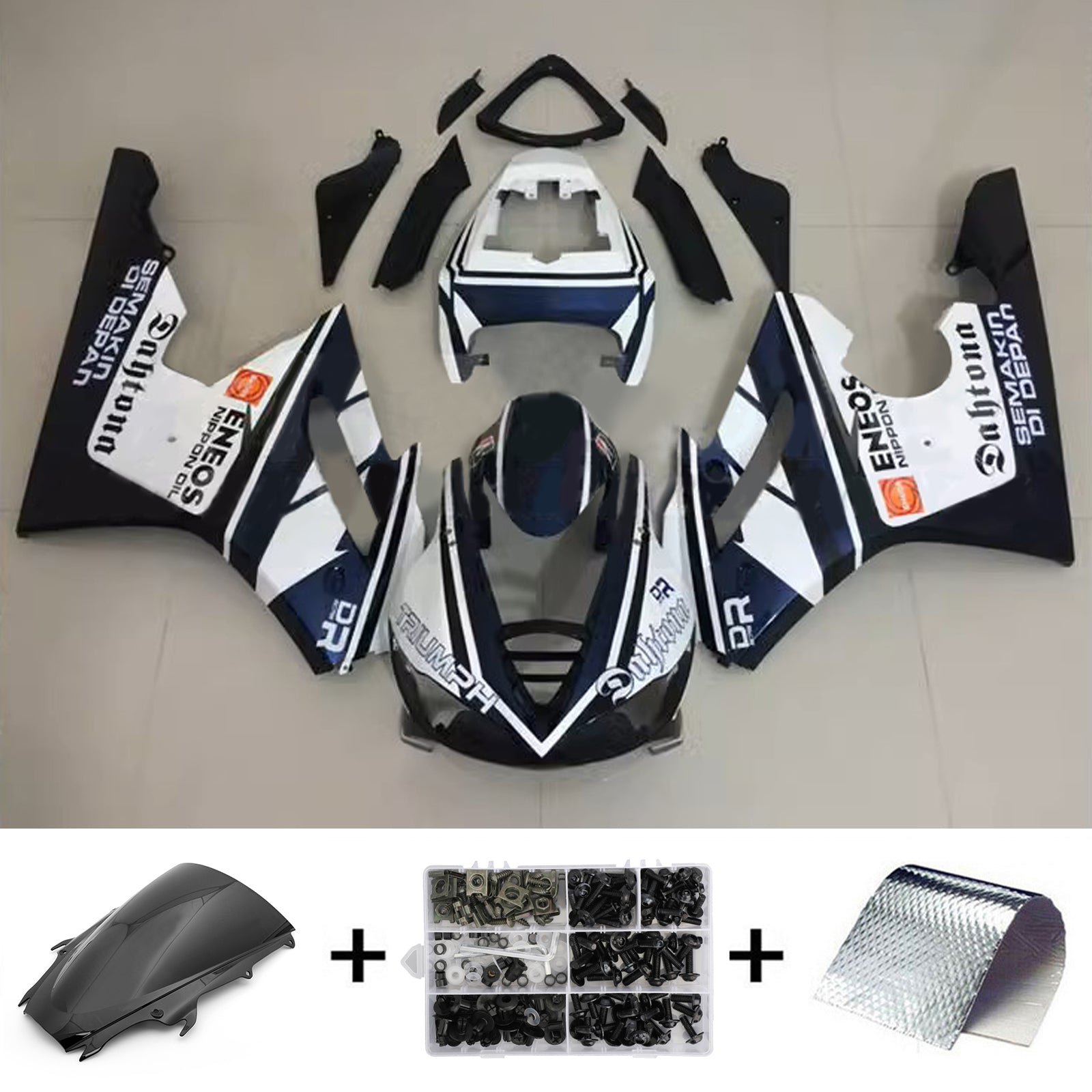 Amotopart 2009-2012 Triumph Daytona 675 Black White Fairing Kit