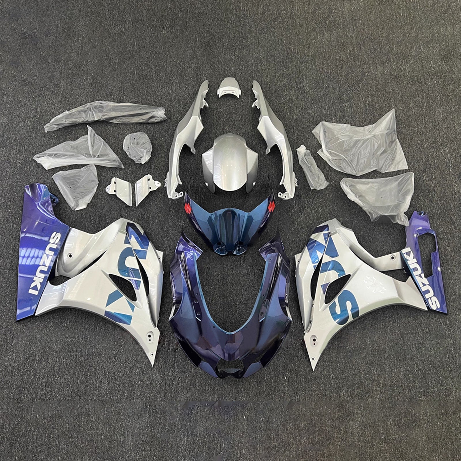 Amotopart 2017-2025 Suzuki GSXR1000 Blue Silver Fairing Kit
