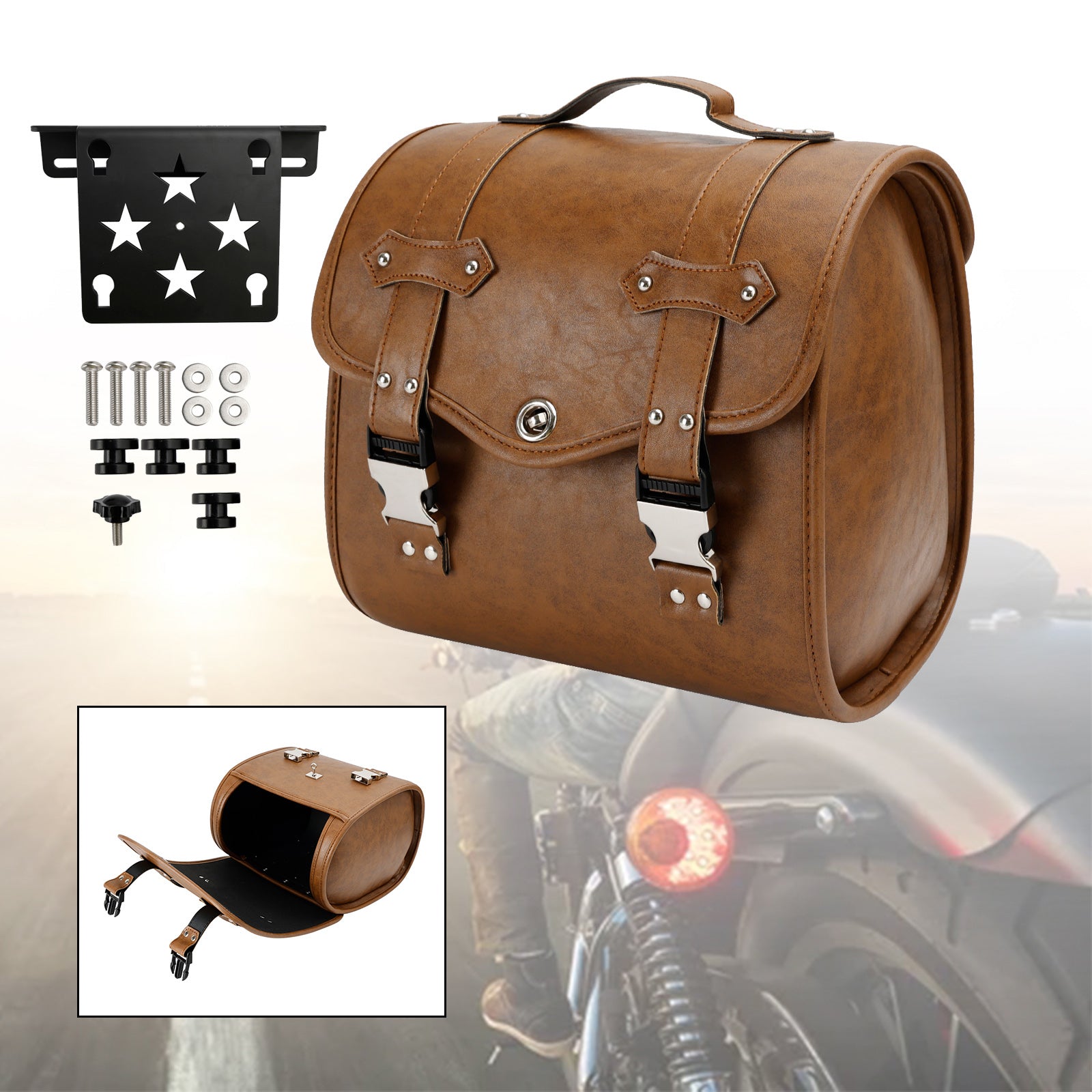 Cruiser Adv Cafe Side Tool Bag Saddlebag Quick Release Luggage Kit Brown