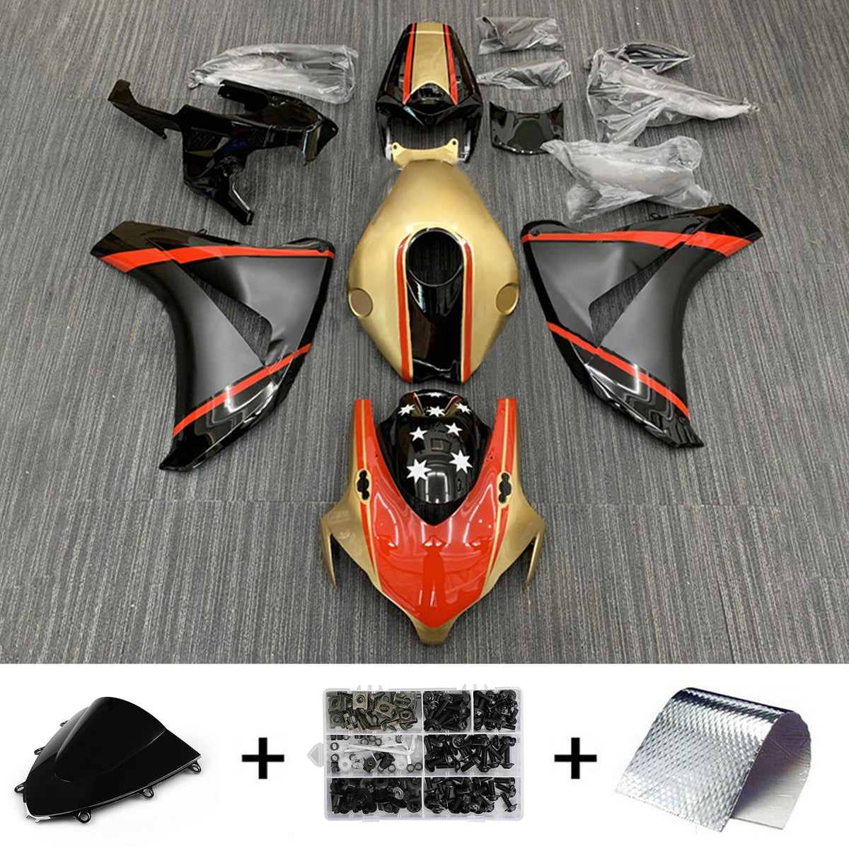 Amotopart 2008-2011 Kit carena Honda CBR1000RR oro e rosso