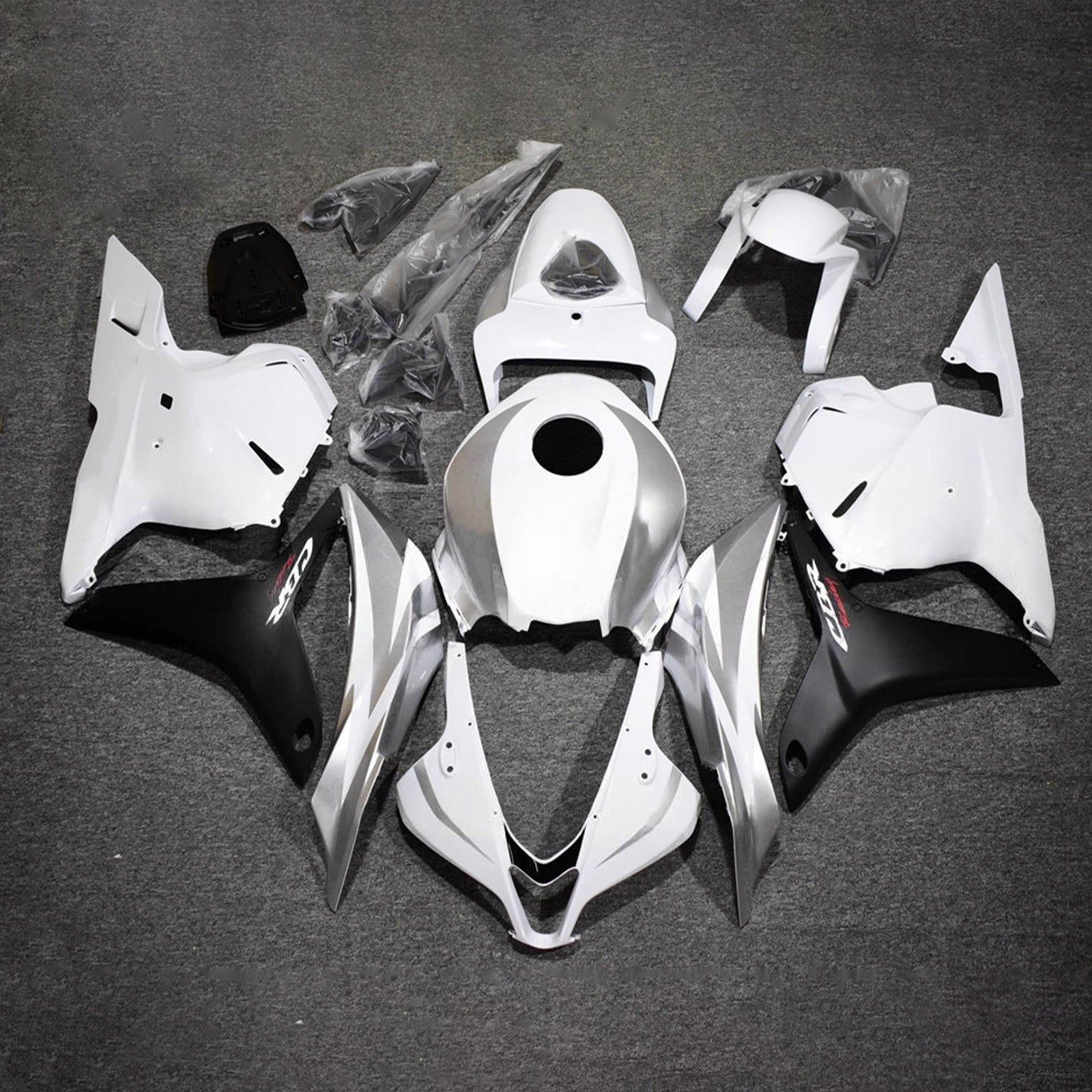 Amotopart 2009-2012 Honda CBR600RR White Silver Fairing Kit
