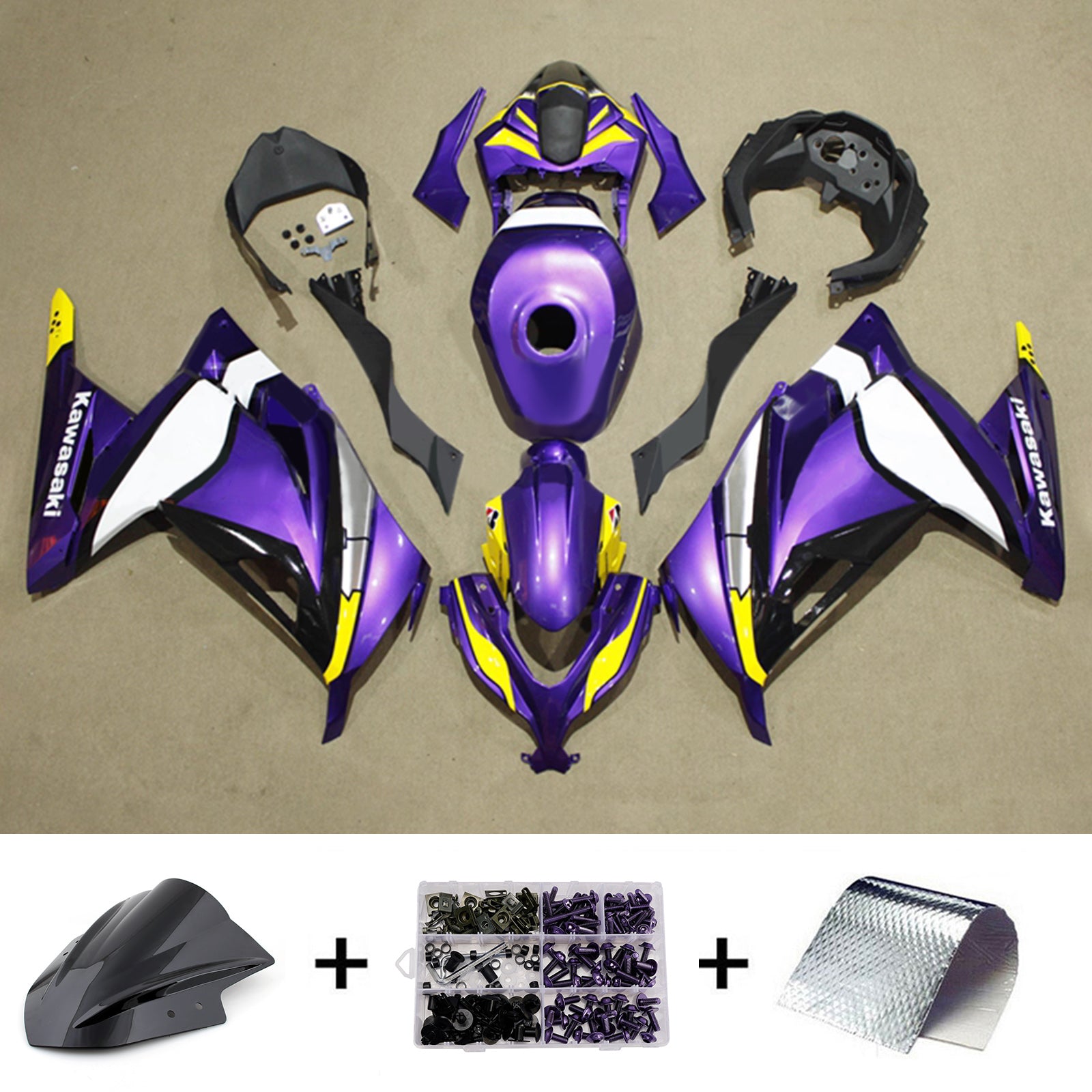 Amotopart 2013-2024 Kawasaki EX300/Ninja300 Purple Yellow White Fairing Kit