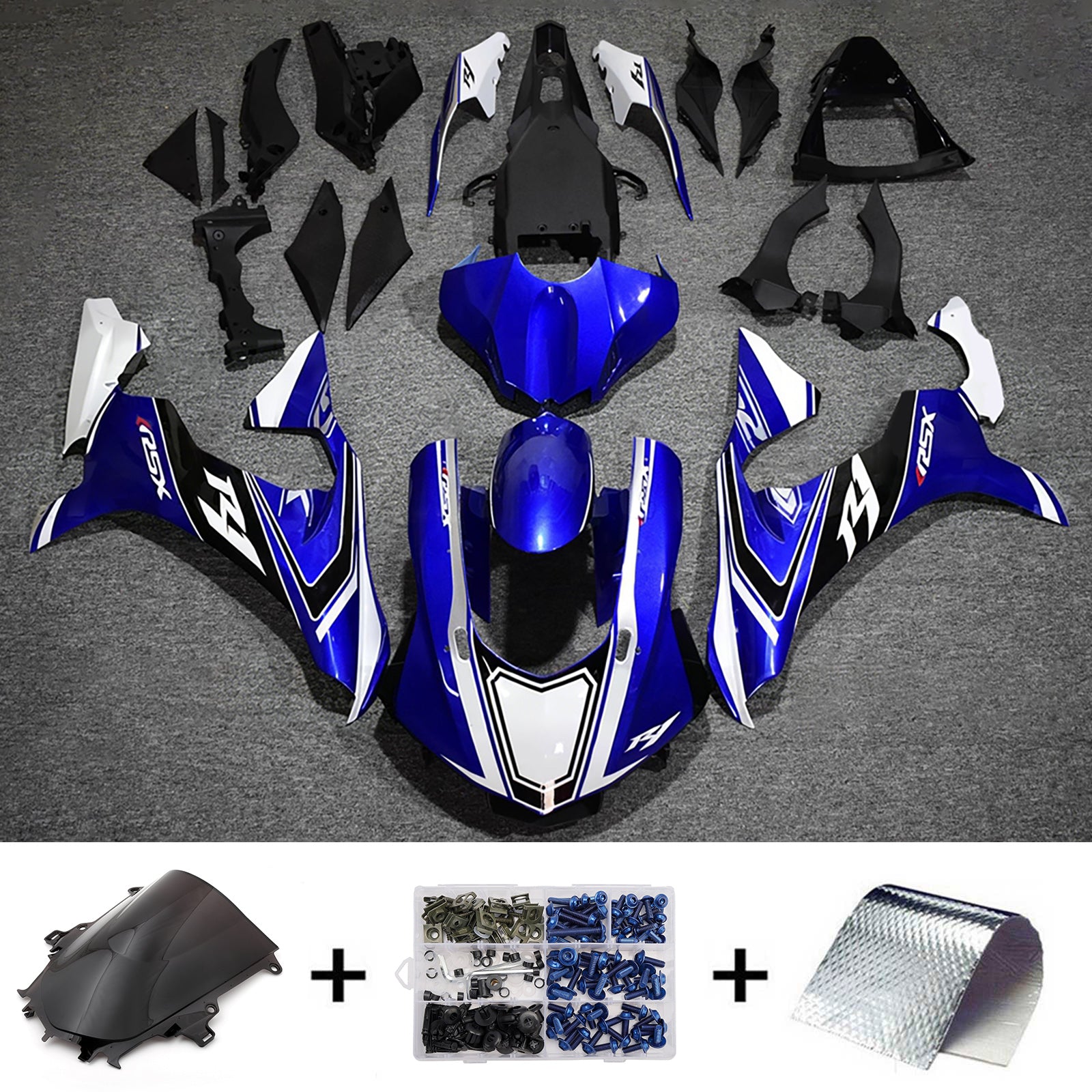 Amotopart 2015-2019 Yamaha YZF 1000 R1 Blue/White Fairing Kit