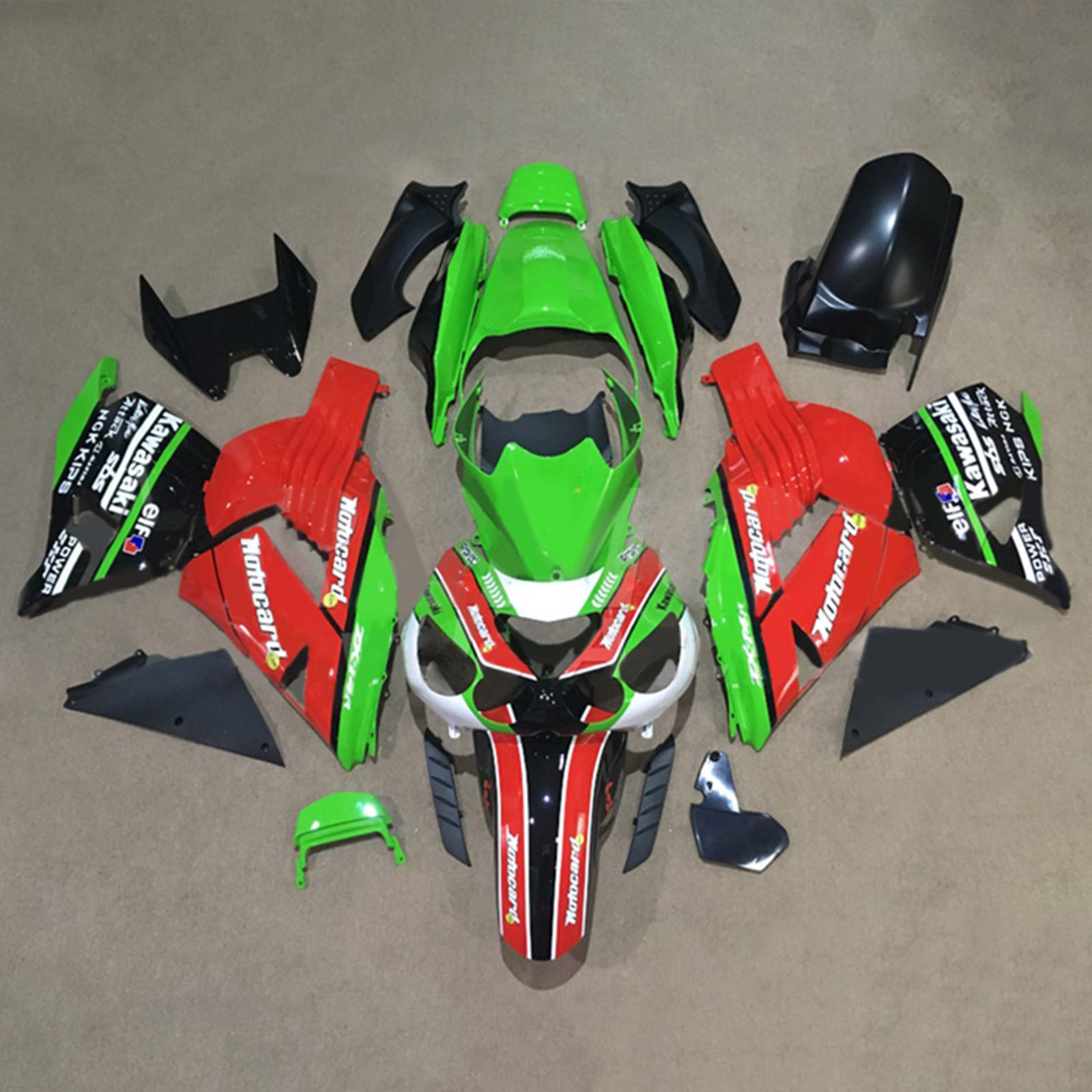 Amotopart 2006-2011 Kawasaki ZX14R Kit de carénage vert et rouge