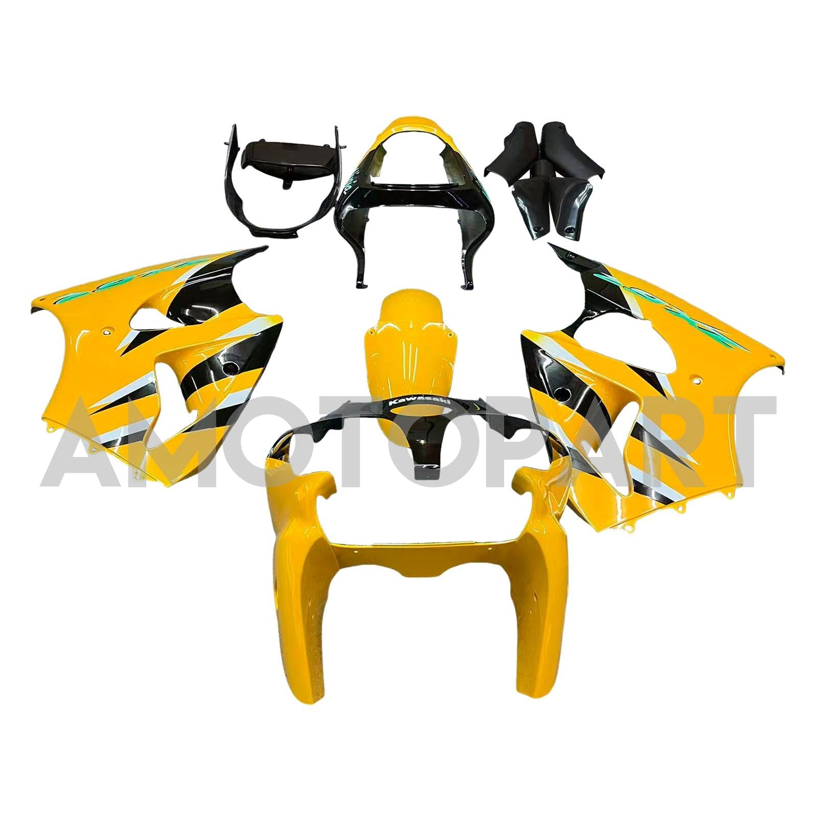Amotopart 2000-2002 Kawasaki ZX6R 636 2005-2008 Kawasaki ZZR600 Yellow Black Fairing Kit