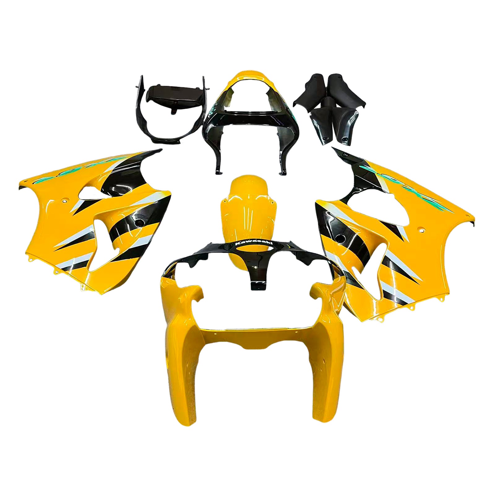 Amotopart 2000-2002 Kawasaki ZX6R 636 2005-2008 Kawasaki ZZR600 Yellow Black Fairing Kit