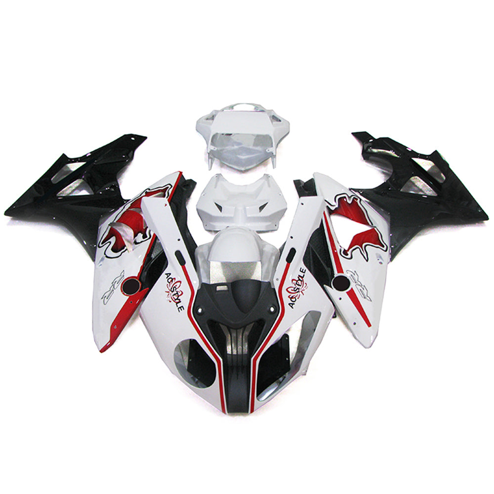 Kit de carénage Amotopart BMW S1000RR 2009-2014 blanc et rouge Style3