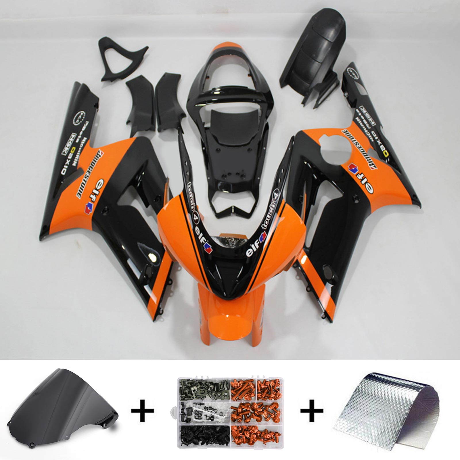 Amotopart 2003-2004 ZX6R 636 Kawasaki Kit de carenado naranja y negro