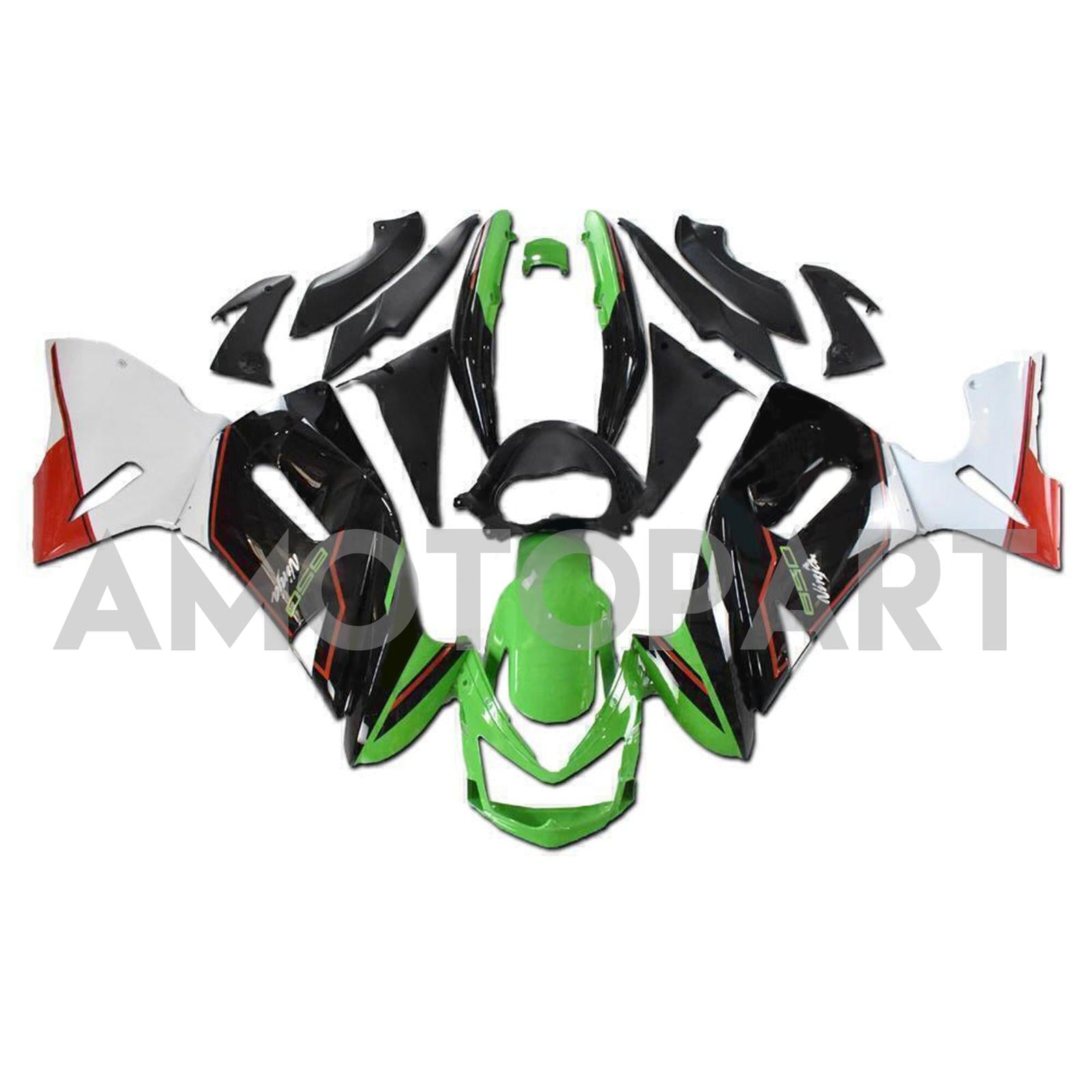 Amotopart 2006-2008 Kawasaki ER6F Ninja650 Kit de carenado negro, blanco y verde