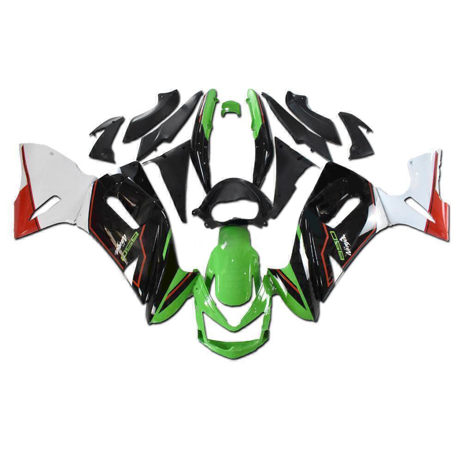 Amotopart 2006-2008 Kawasaki ER6F Ninja650 Kit de carenado negro, blanco y verde