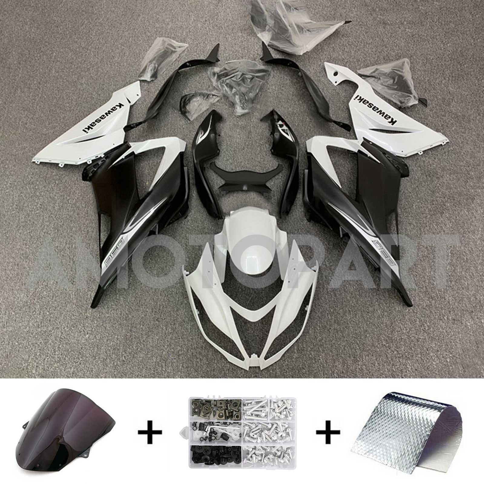 Amotopart Kawasaki ZX6R 636 2013-2018 Weiß&Schwarz mit Logo-Verkleidungssatz
