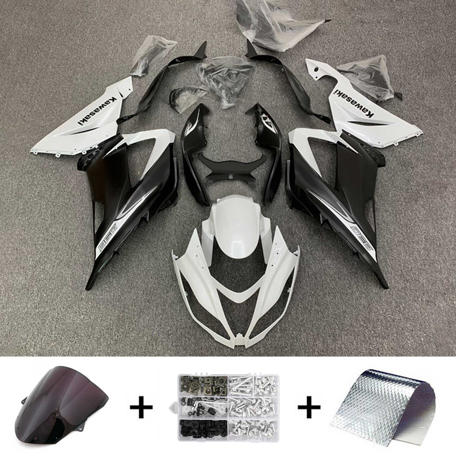 Amotopart Kawasaki ZX6R 636 2013-2018 Bianco&amp;Nero con kit carena logo