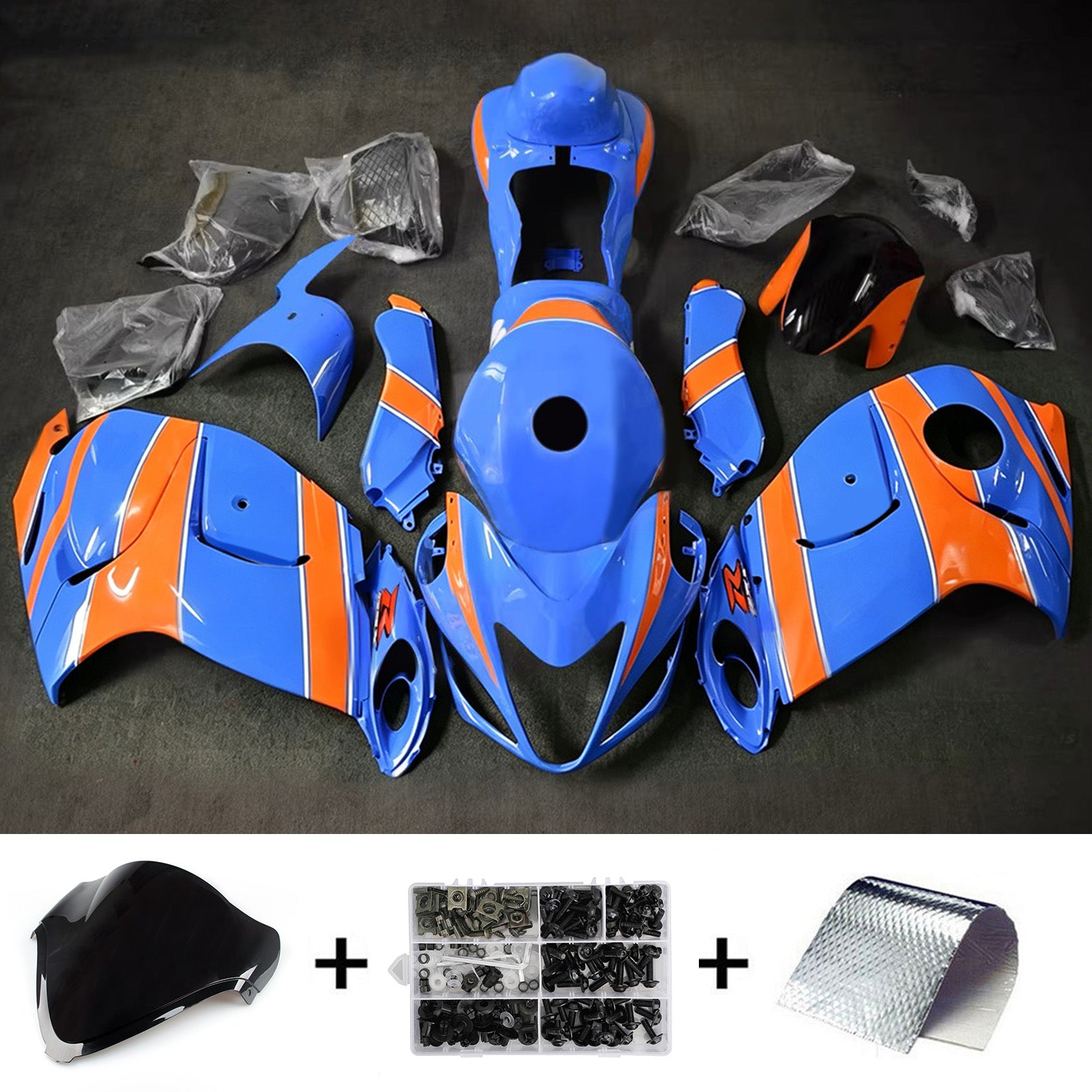 Amotopart 2008-2020 Suzuki Hayabusa GSX1300R Blue/Orange Fairing Kit