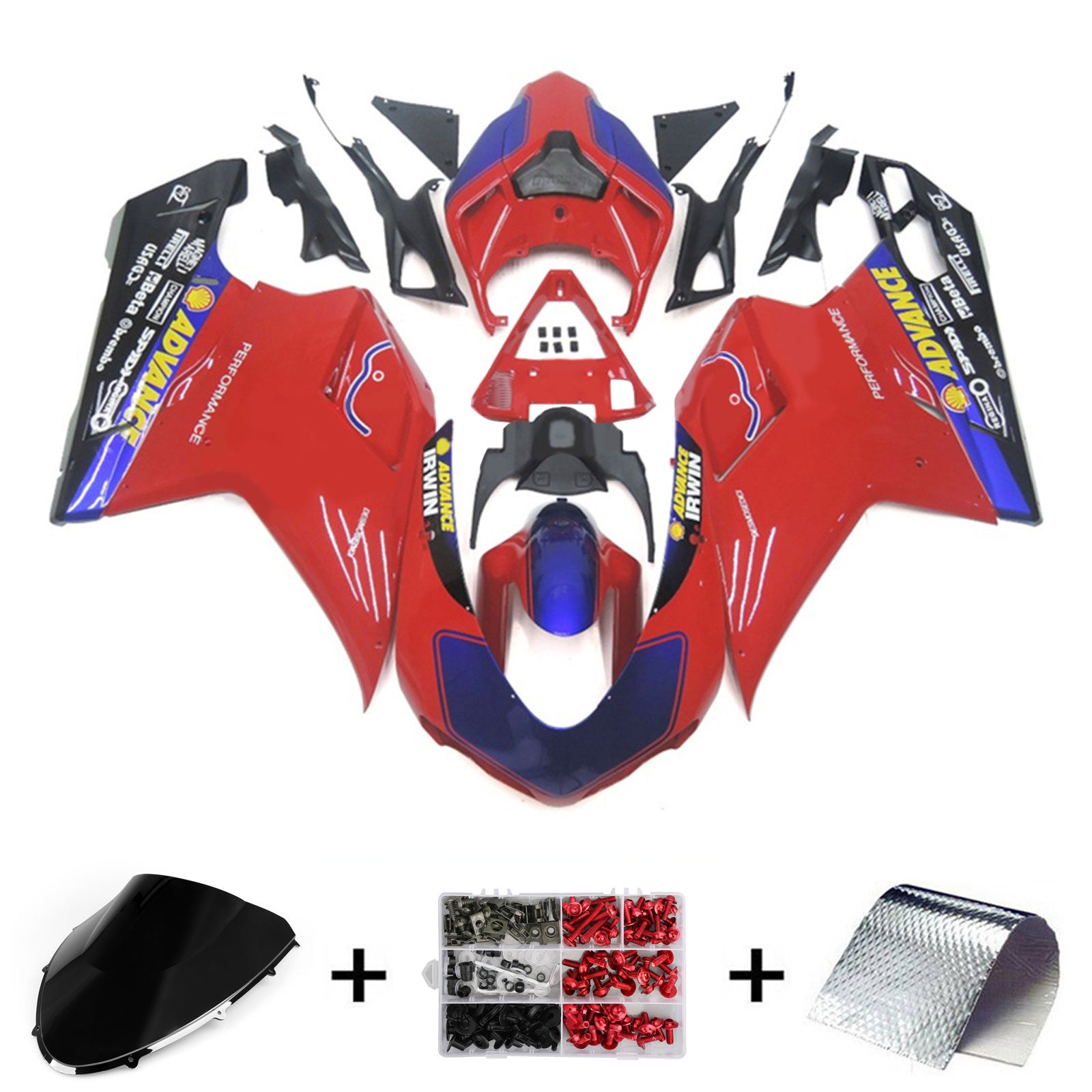 Amotopart Toutes Les Années Ducati 1098 1198 848 Kit Carénage Noir Rouge Bleu