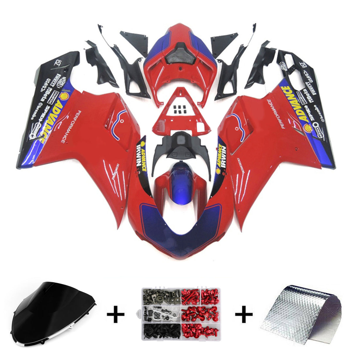 Amotopart Todos los años Ducati 1098 1198 848 Kit de carenado negro rojo azul