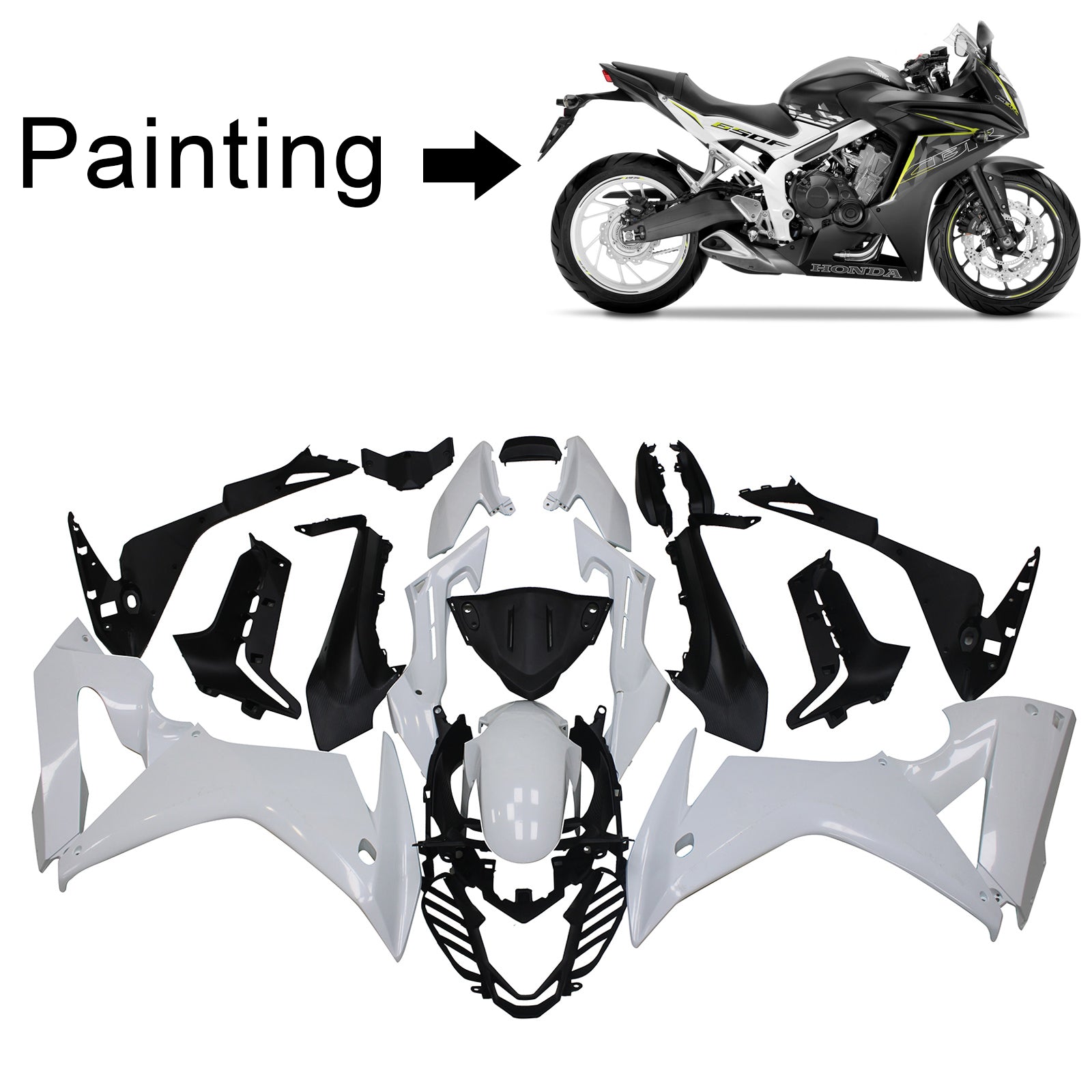 Amotopart 2017-2019 Honda CBR650F Kit de carénage noir et blanc