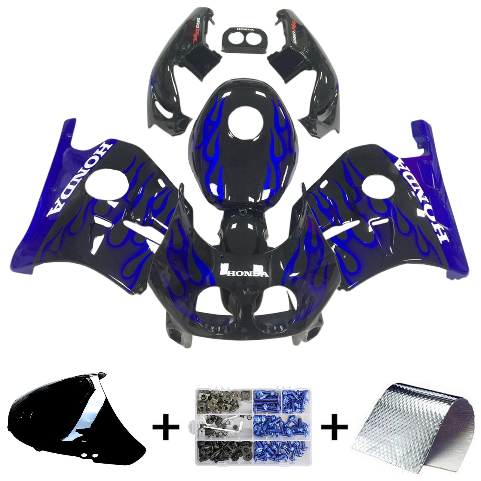 Amotopart 1990–1998 Honda CBR250RR MC22 Schwarz Blau Verkleidungsset