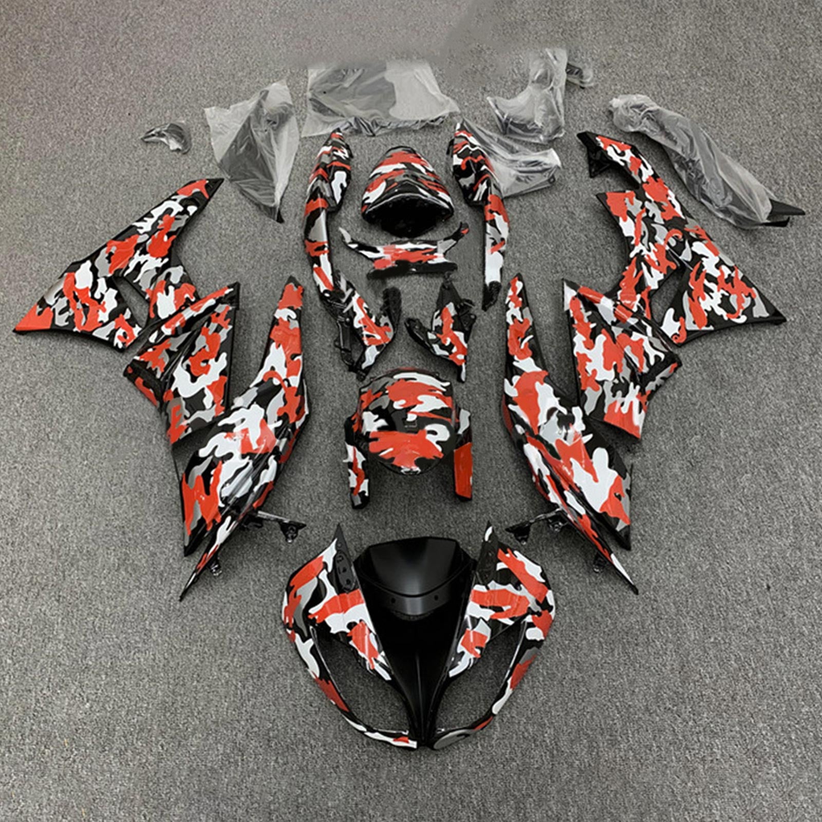 Amotopart Kawasaki 2009-2012 ZX6R 636 camouflage Red Fairing Kit