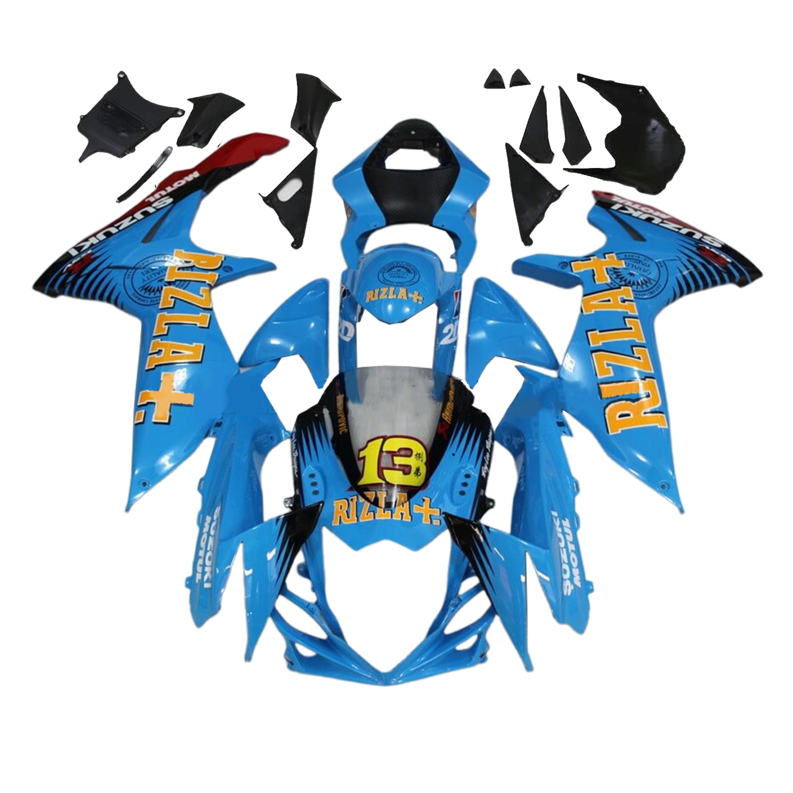 Amotopart 2011-2024 K11 GSXR 600/750 Suzuki Blue with Yellow Accents Fairing Kit