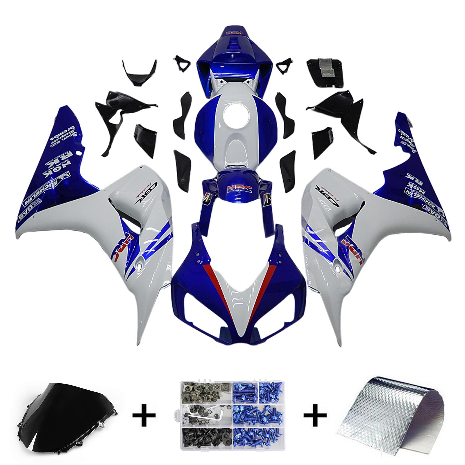 Amotopart 2006-2007 Honda CBR1000RR Kit de carenado blanco y azul